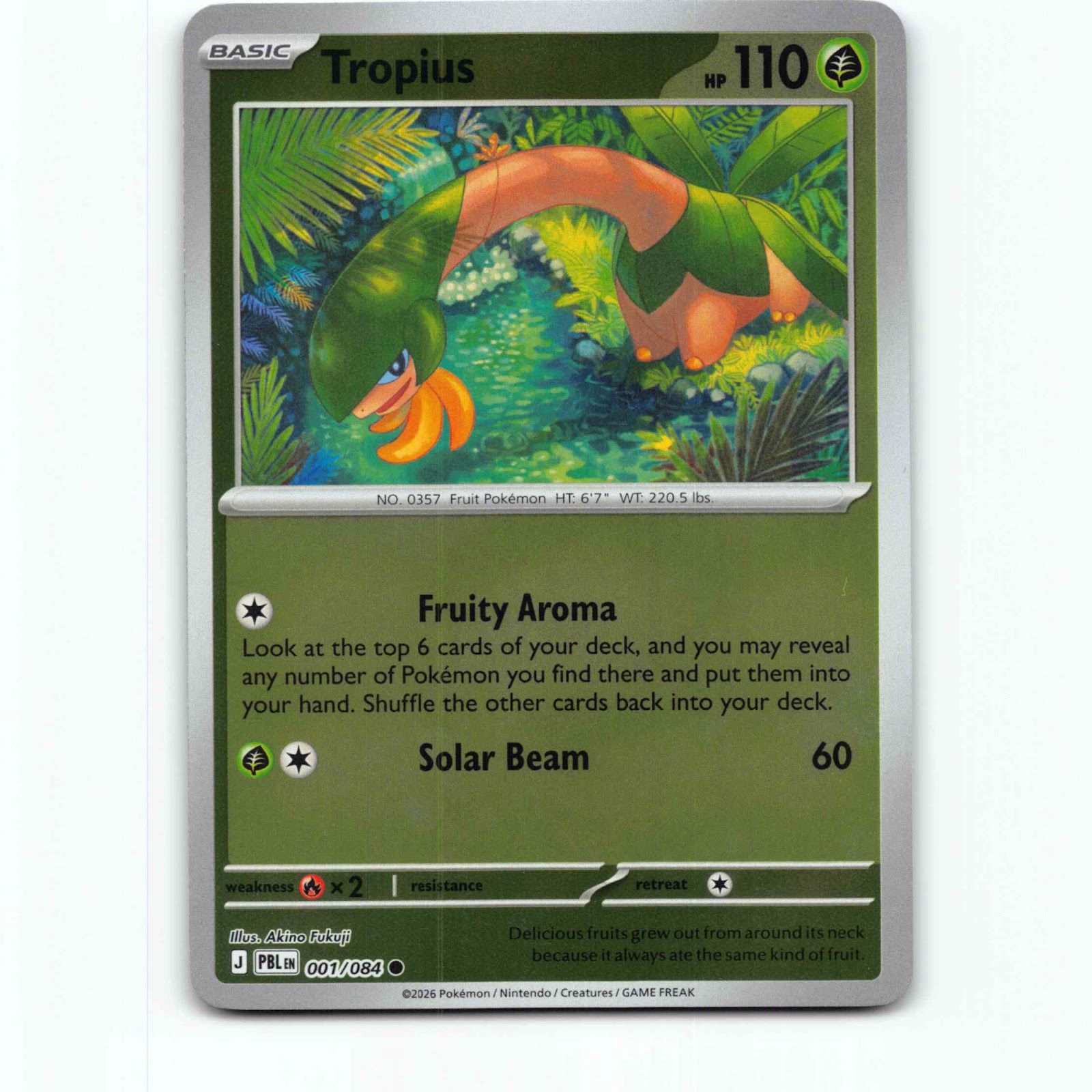 Tropius 1 Reverse Holo Pokémon PBL EN 001/084 Pitch Black Pokemon Kort