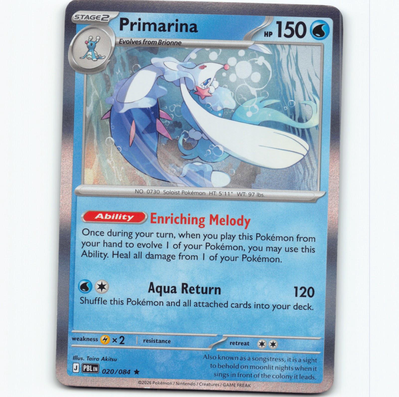 Pokémon Primarina PBL EN 020/084 Holo Pokemon Kort Pitch Black Mega Evolution
