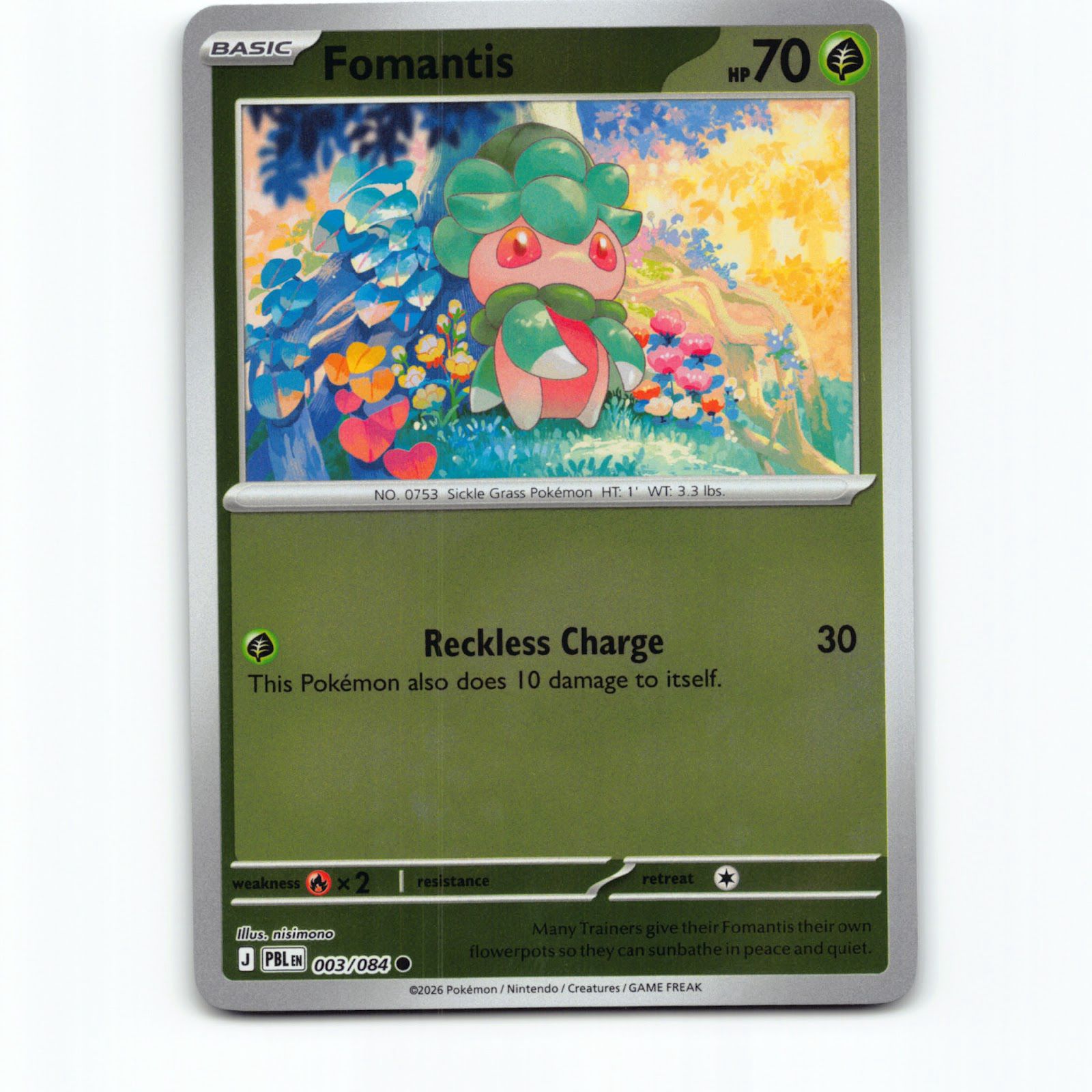 Fomantis 003/084 Pokémon Holo PBL EN Pitch Black Pokemon Kort Mega Evolution
