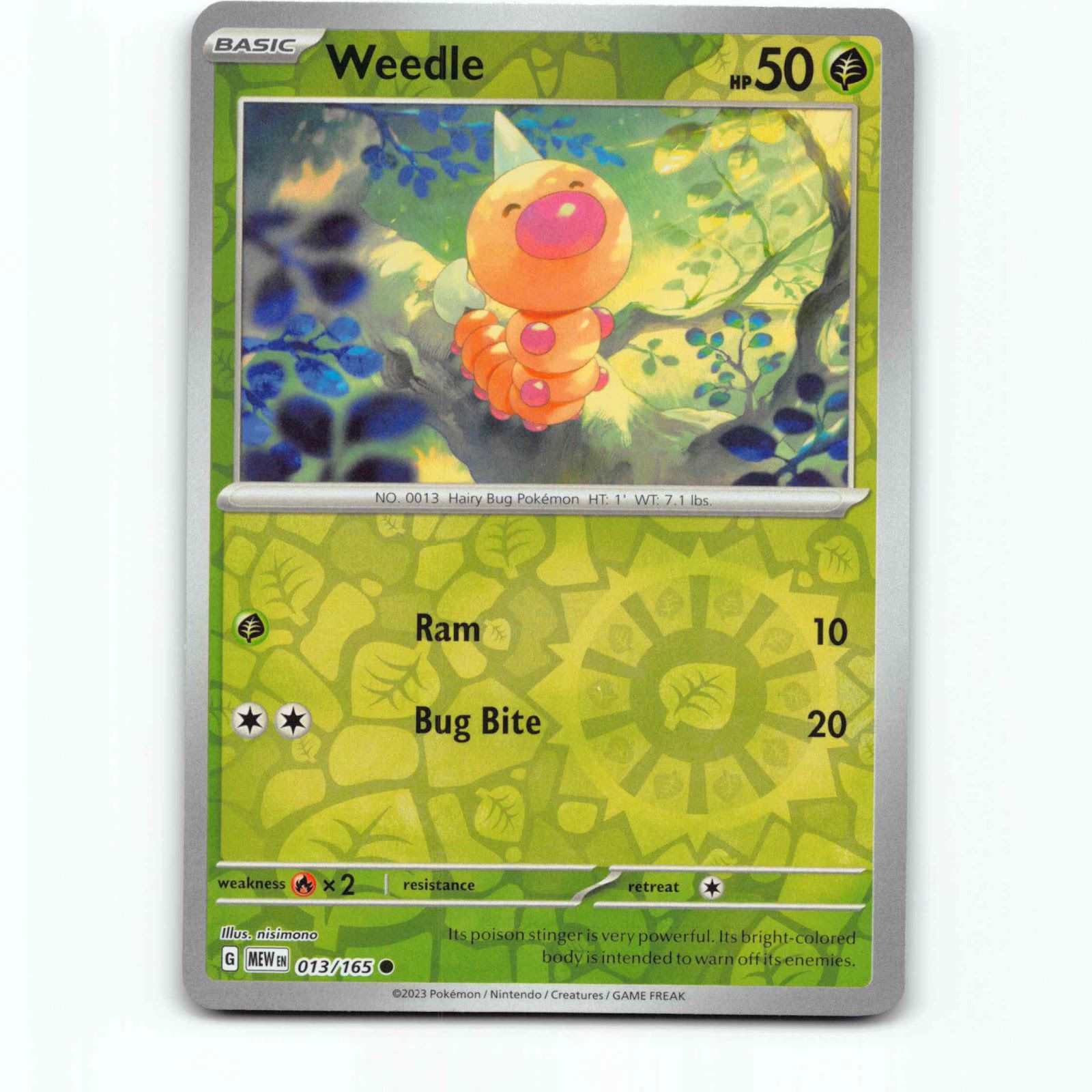 Weedle 13 Reverse Holo Pokémon MEW EN 013/165 151 Pokemon Kort Scarlet & Violet