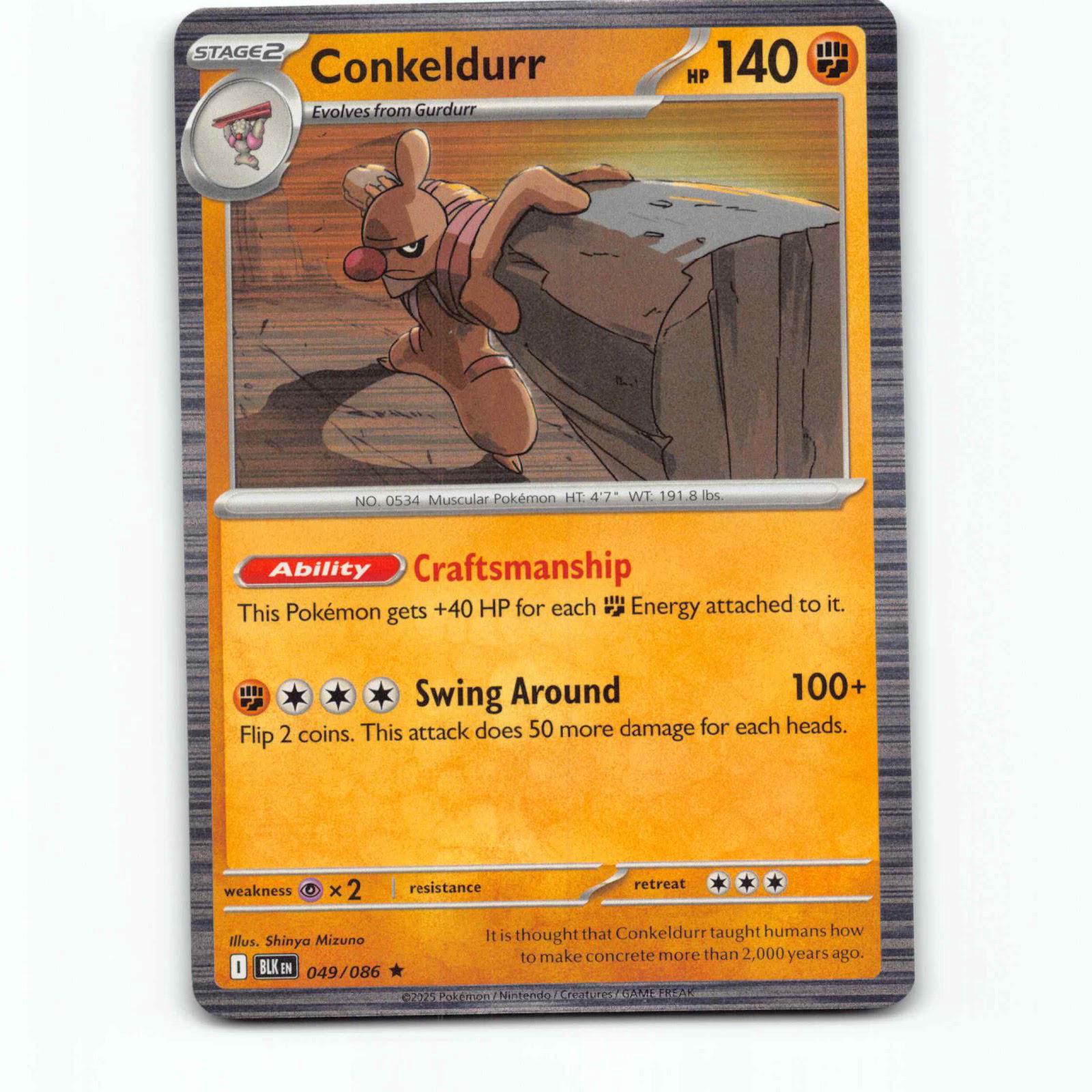 Conkeldurr 049/086 Pokémon Holo BLK EN Black Bolt Pokemon Kort Scarlet & Violet