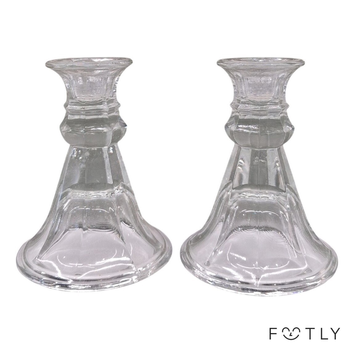 2 st Ljusstakar Glas Klara Ljuslyktor Retro Ljushållare vintage Pressglas