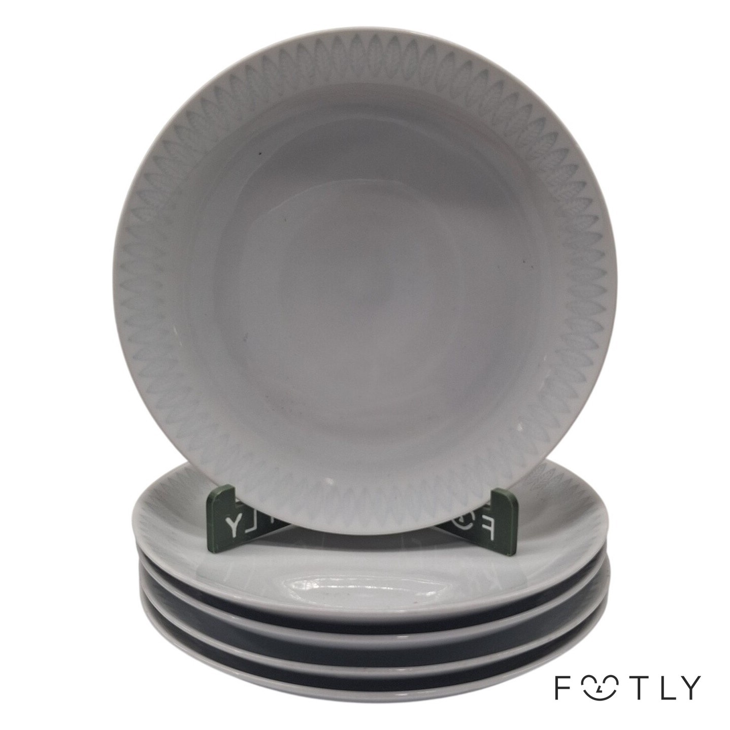 5 st Assietter Vit Grå Dekor Porslin Tallrikar Dessert Retro Fat