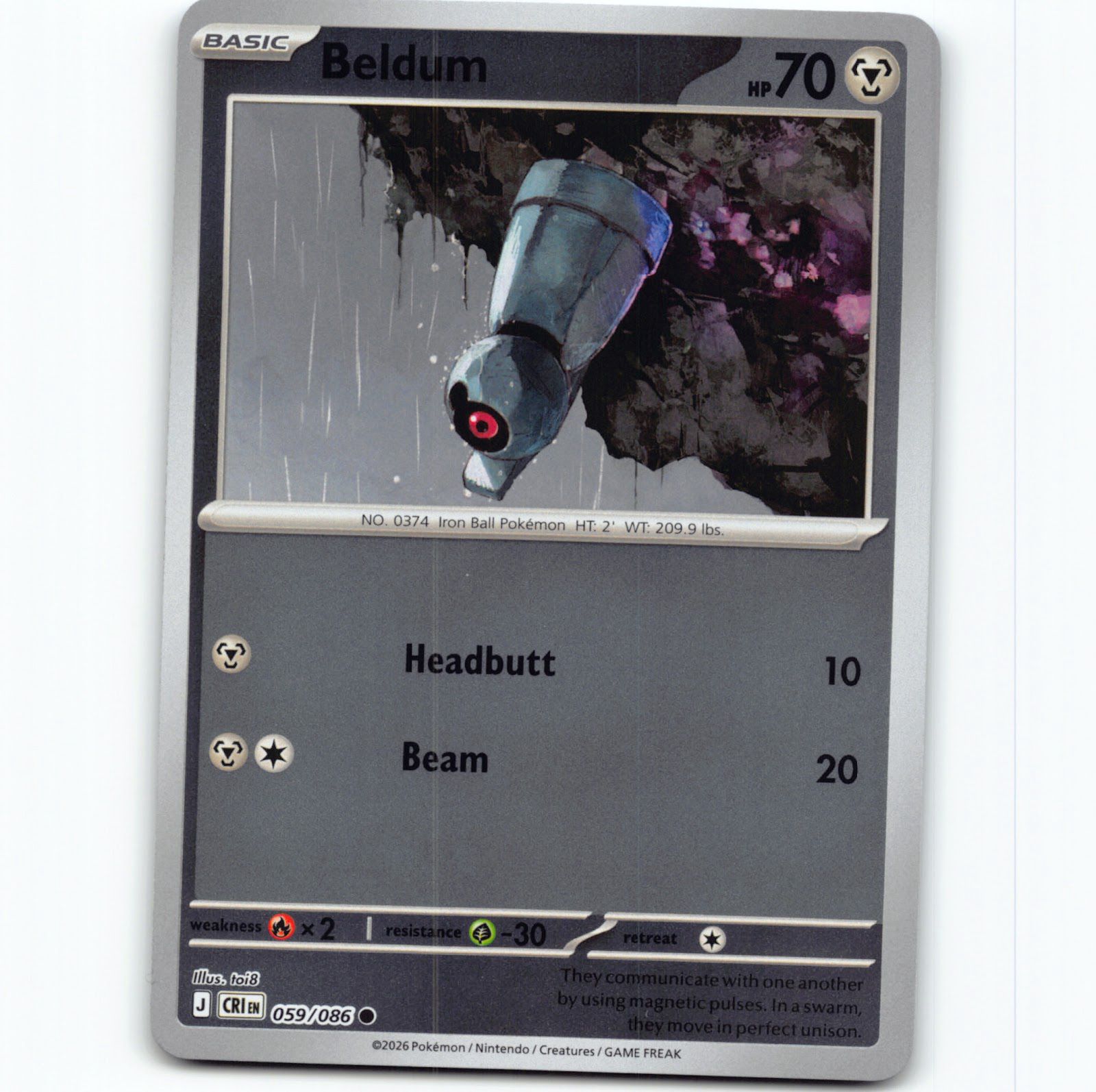 Pokémon Beldum CRI EN 059/086 Reverse Holo Pokemon Kort Chaos Rising Mega Evolut