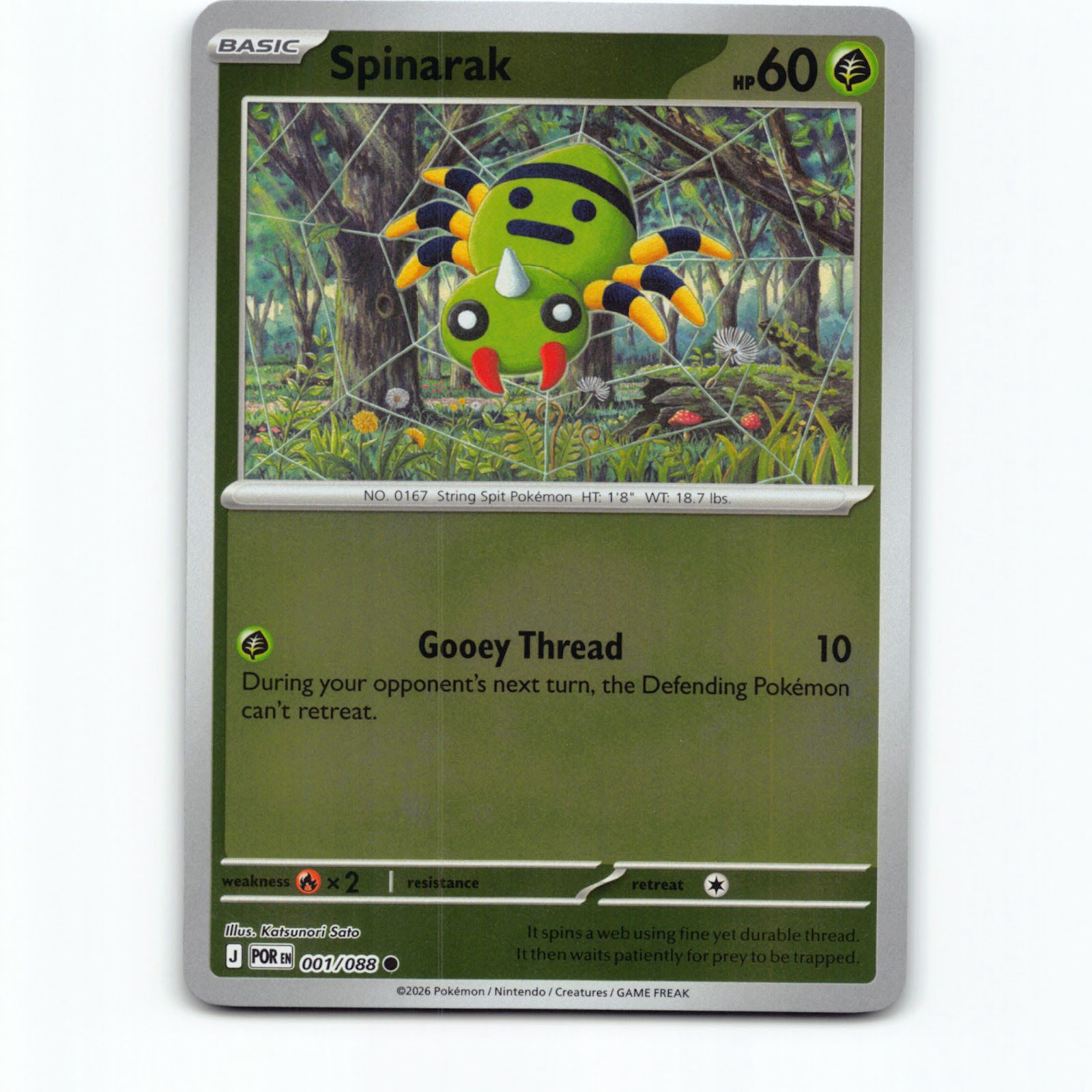 Pokémon Spinarak POR EN 001/088 Reverse Holo Pokemon Kort Perfect Order Mega Evo