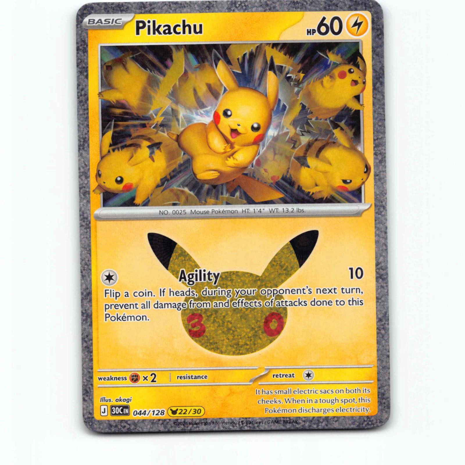 Pikachu 44 30th Celebration 22/30 Holo Pokémon 30C EN 044/128 Mega Evolution