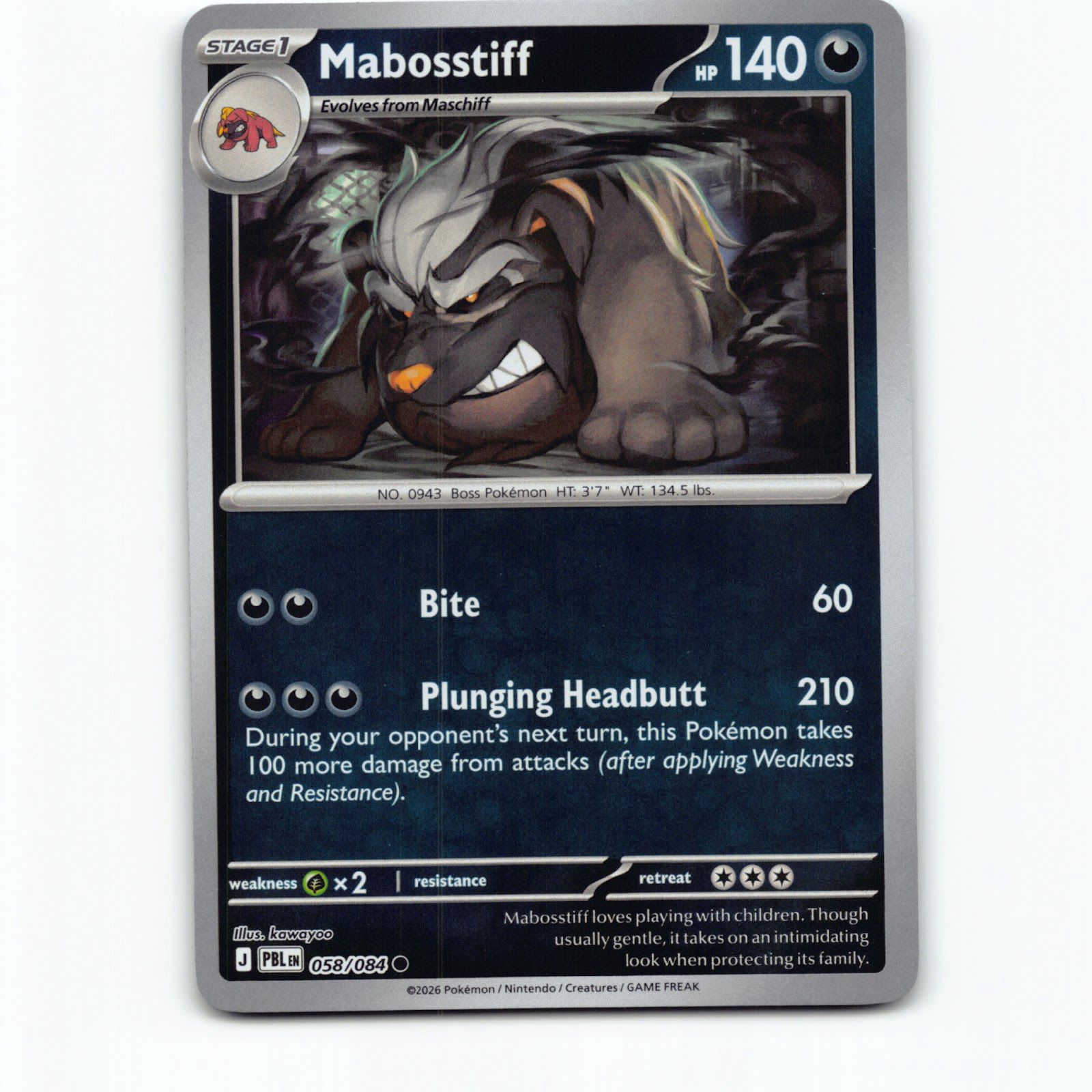 Mabosstiff 058/084 Pokémon Reverse Holo PBL EN Pitch Black Pokemon Kort Mega Evo