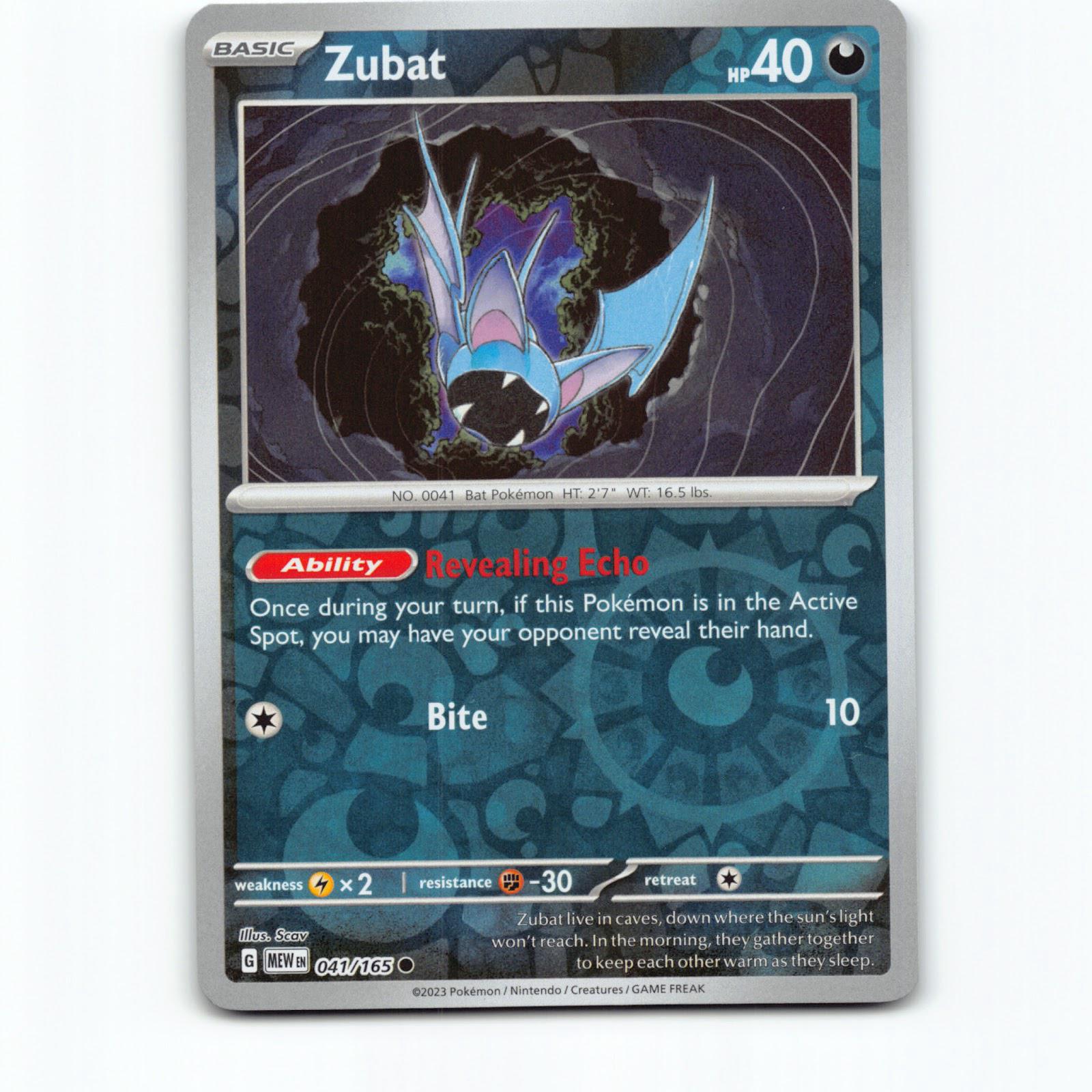 Zubat 041/165 Pokémon Reverse Holo MEW EN Scarlet & Violet 151 Pokemon Kort Scar