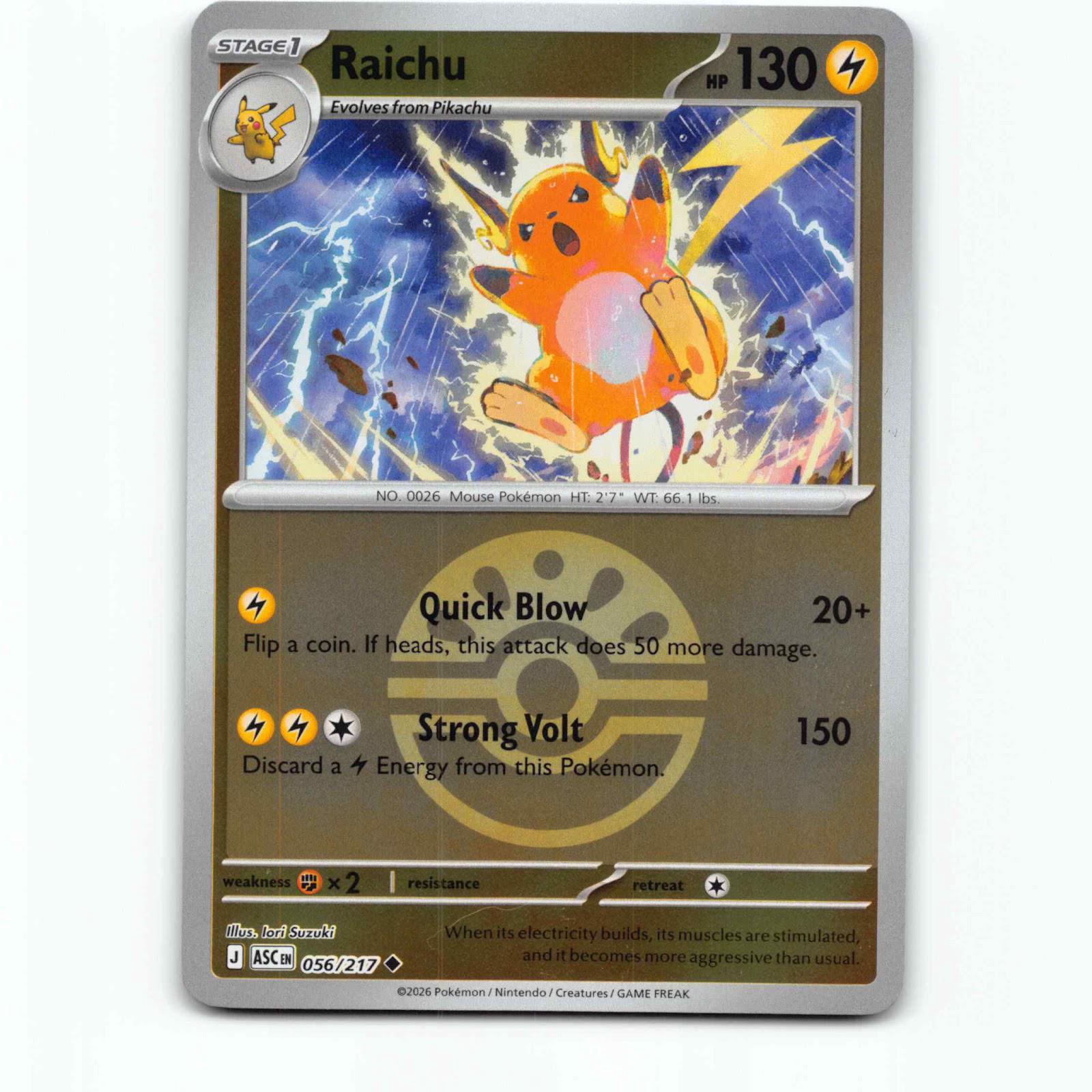 Raichu 56 Reverse Holo Pokémon ASC EN 056/217 Ascended Heroes Pokemon Kort