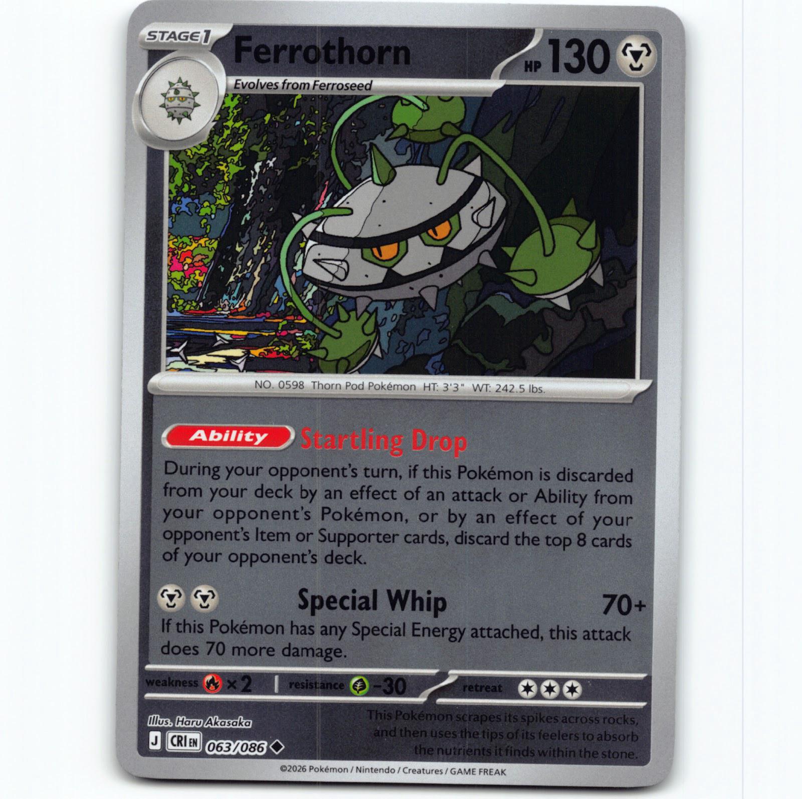 Pokémon Ferrothorn CRI EN 063/086 Reverse Holo Pokemon Kort Chaos Rising Mega Ev