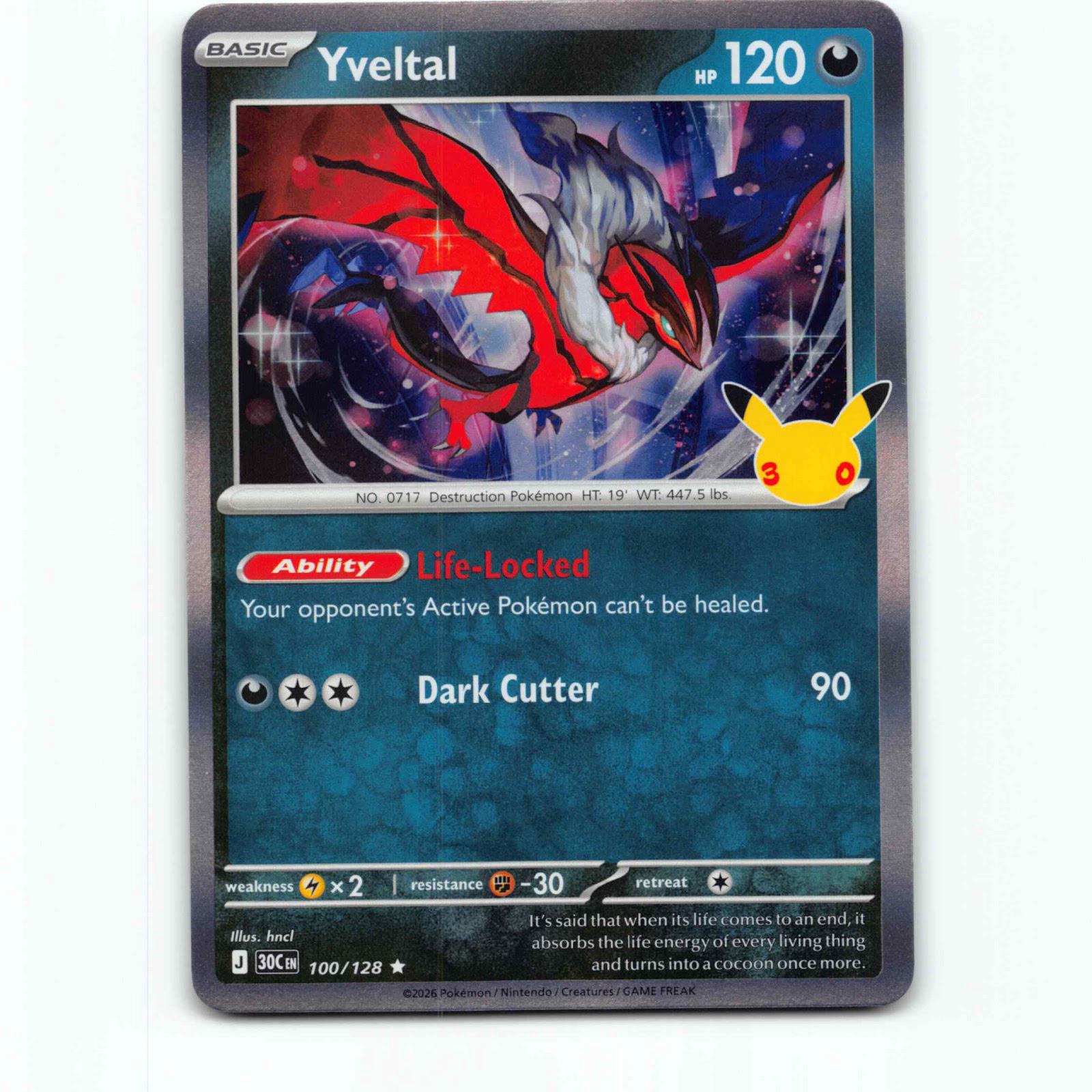 Yveltal 100 Holo Pokémon 30C EN 100/128 30th Celebration Pokemon Kort