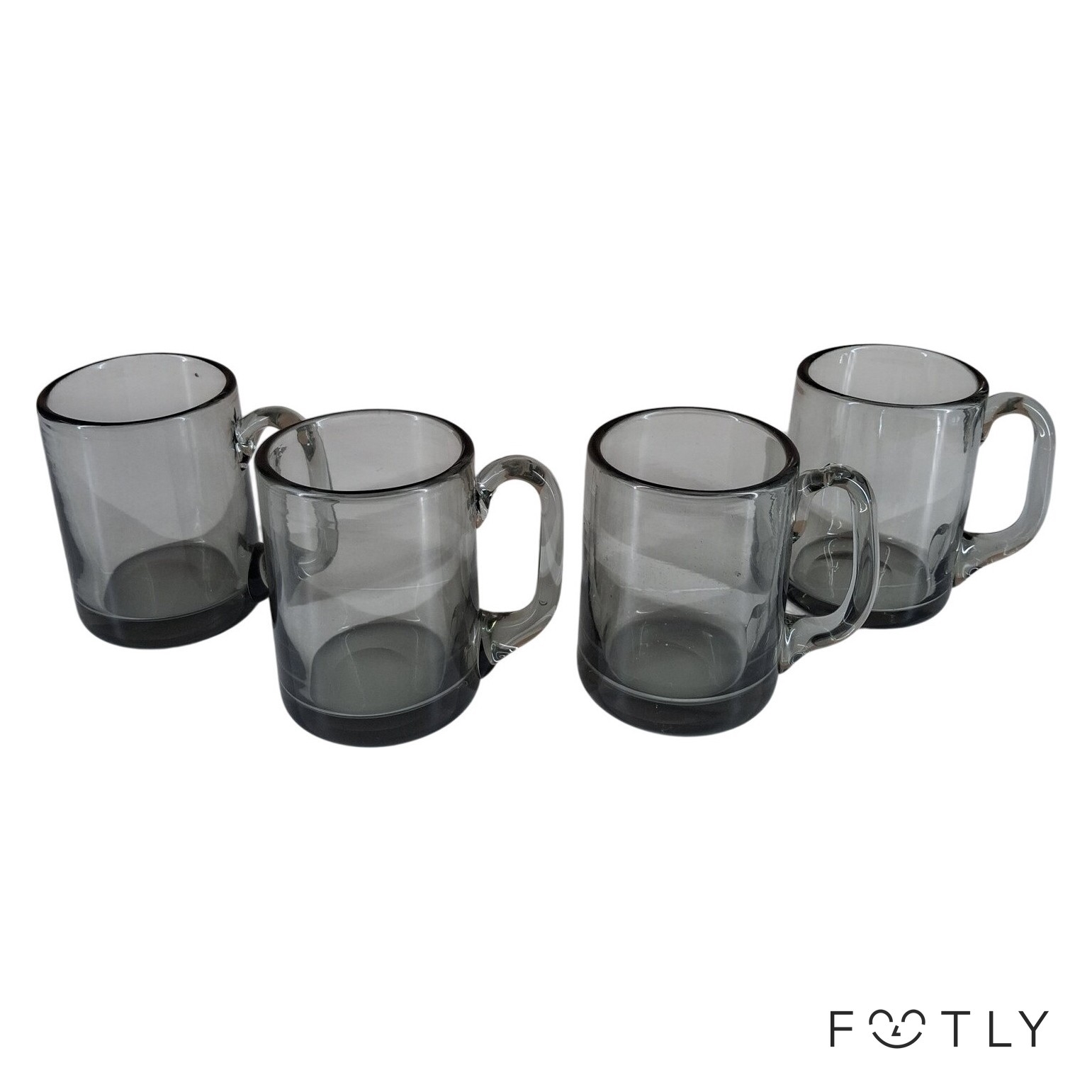 4 st Glas Sejdel Muggar Rökfärgade Handtag Kaffemugg Teemugg Vintage Konstglas