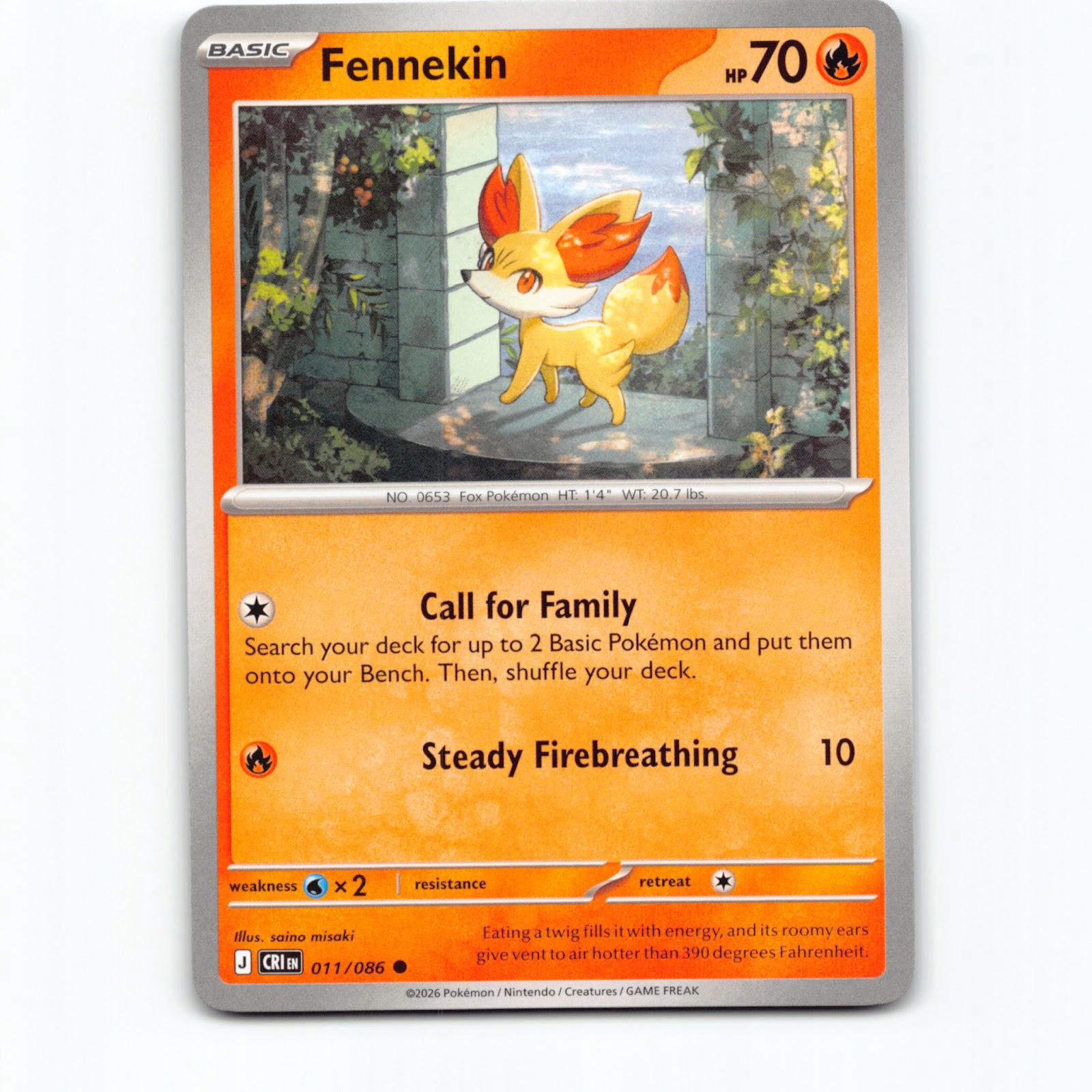 Fennekin 011/086 Pokémon CRI EN Chaos Rising Pokemon Kort Mega Evolution