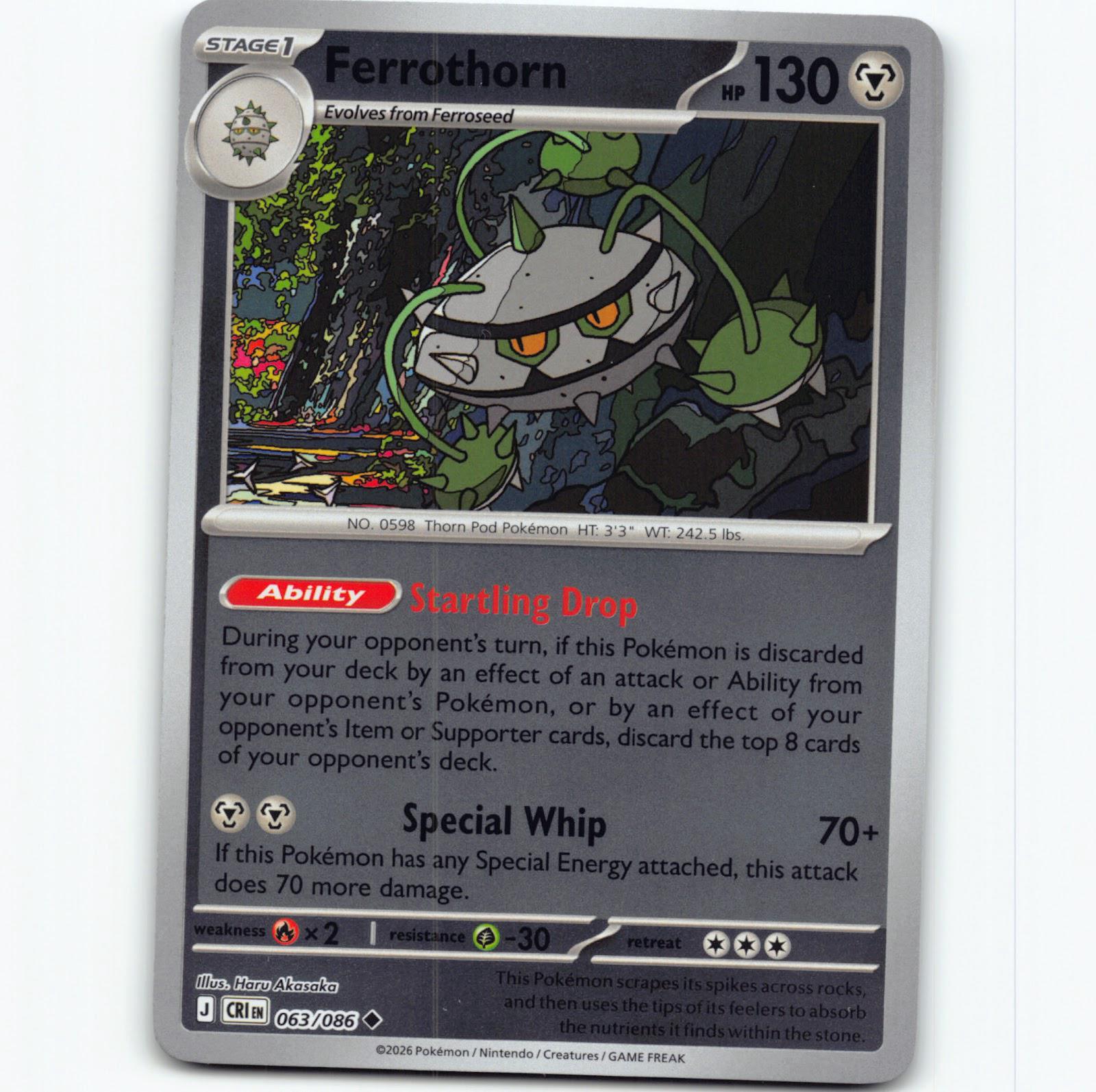 Pokémon Ferrothorn CRI EN 063/086 Reverse Holo Pokemon Kort Chaos Rising Mega Ev
