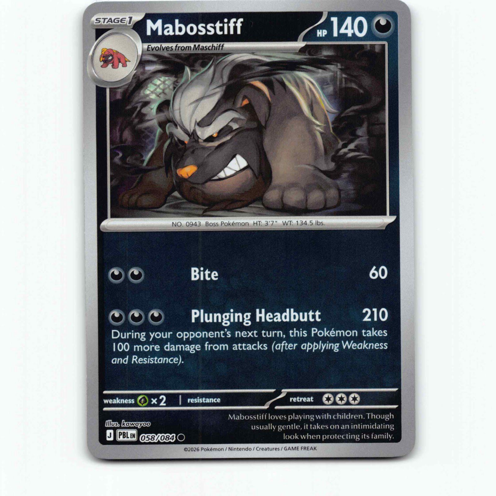 Mabosstiff 58 Reverse Holo Pokémon PBL EN 058/084 Pitch Black Pokemon Kort