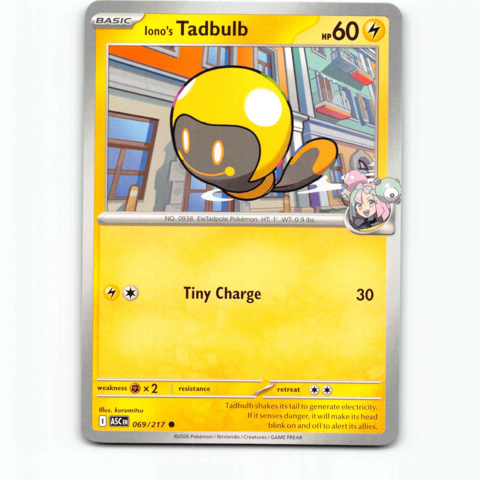 Iono's Tadbulb 69 Pokémon ASC EN 069/217 Ascended Heroes Pokemon Kort
