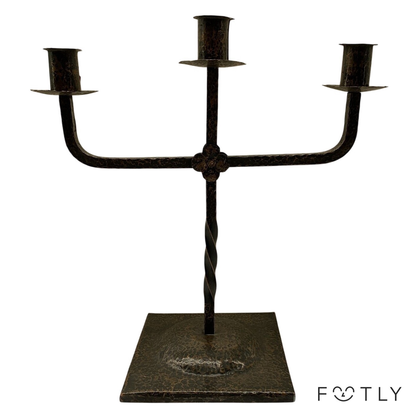 Ljusstake Smide Trearmad Vintage Svart Bronsfärgad Metall Kandelaber Rustik