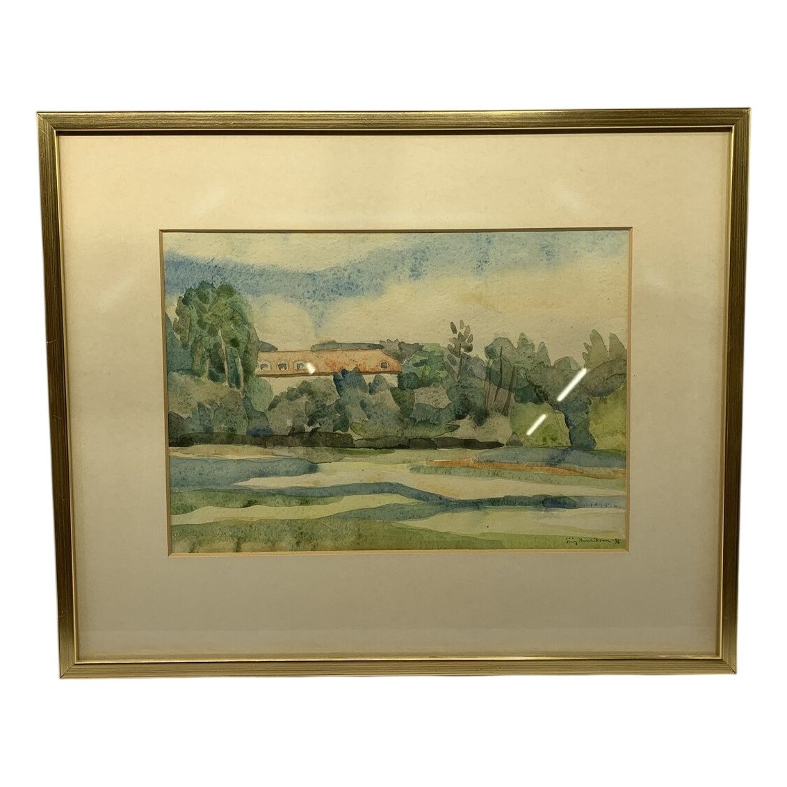 Stig Henriksson Akvarell Landskap Tavla Inramad 50x41cm Signerad 1946 Konst