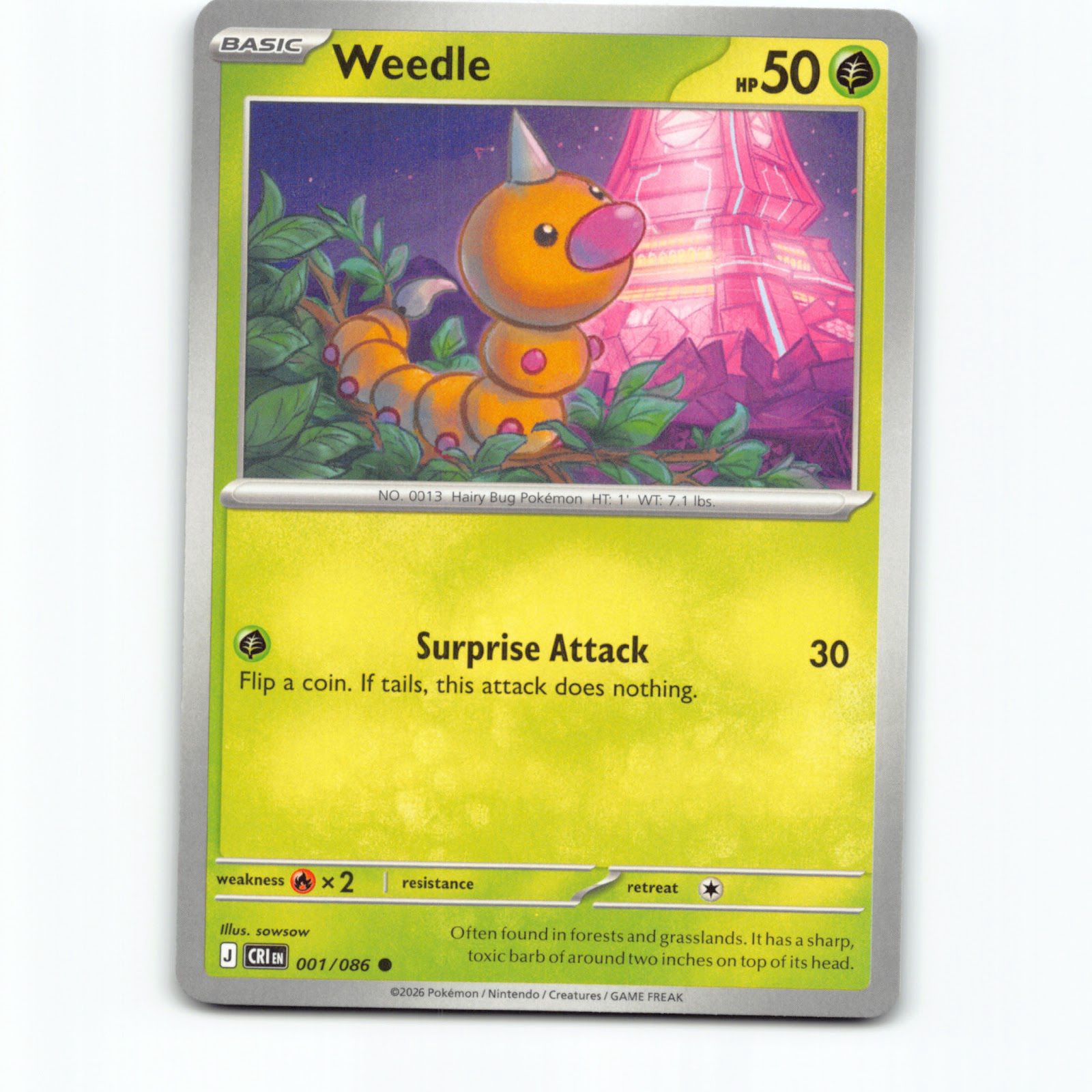 Pokémon Weedle CRI EN 001/086 Pokemon Kort Chaos Rising Mega Evolution