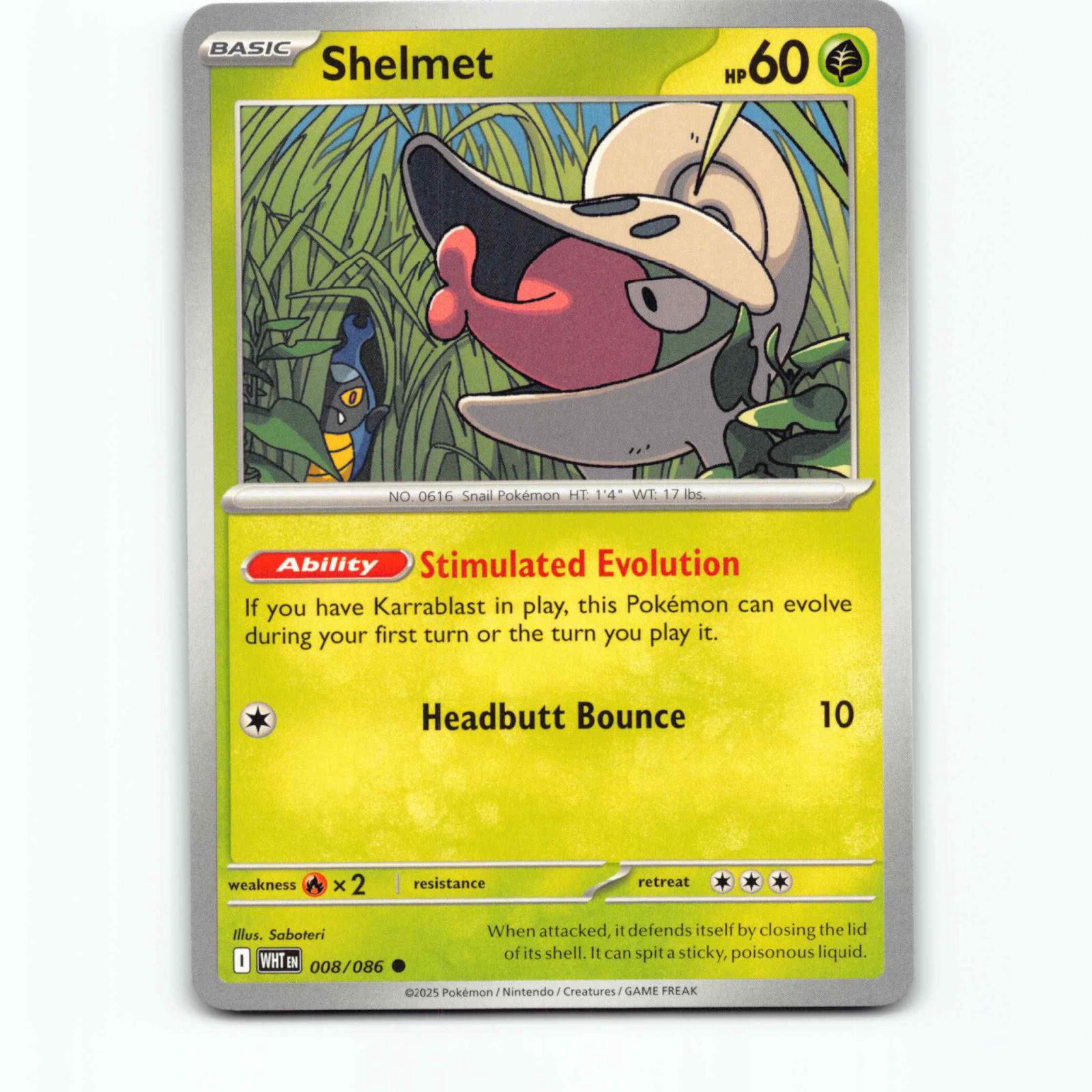 Shelmet 008/086 Pokémon WHT EN White Flare Pokemon Kort Scarlet & Violet