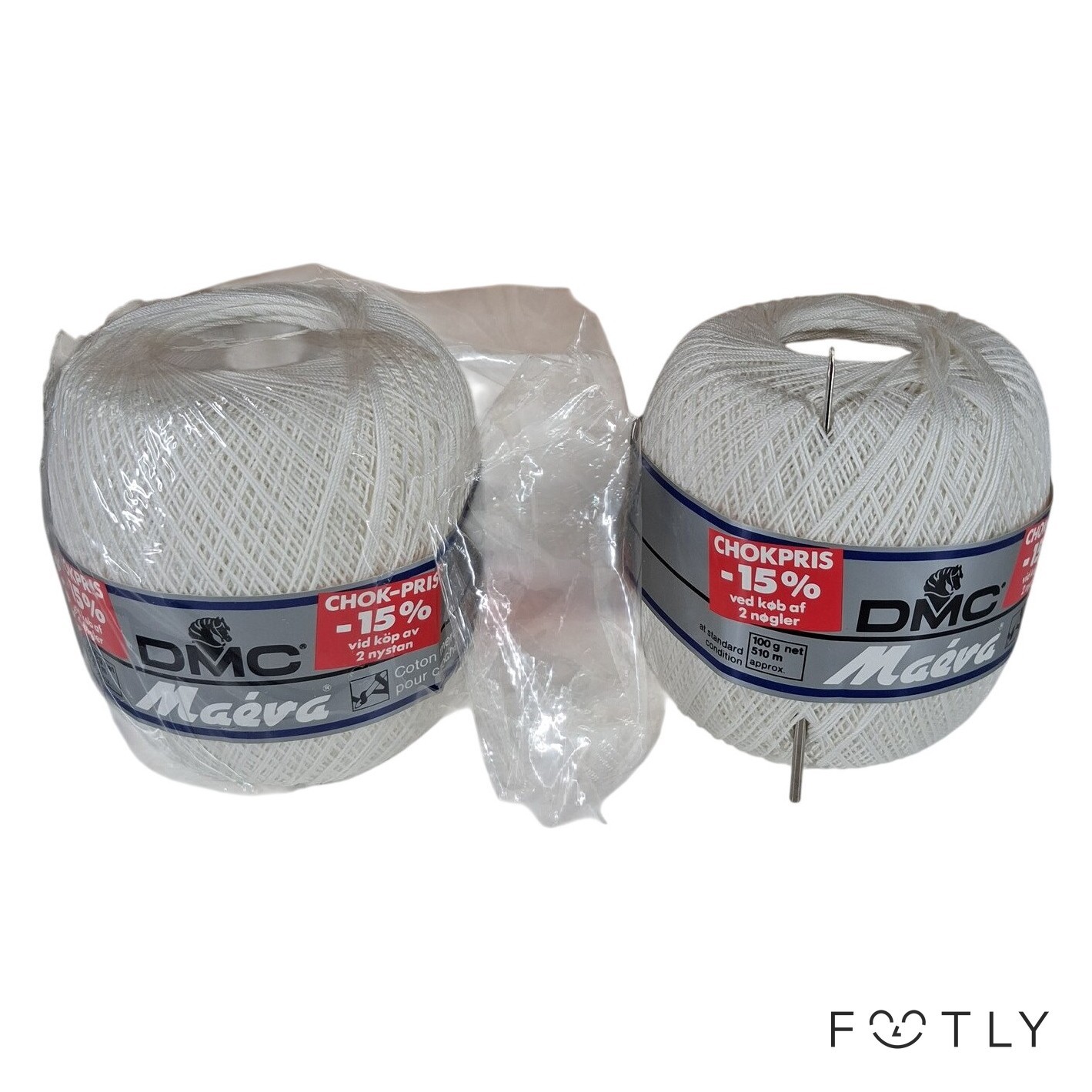 DMC Maéva 2 st Garnnystan Bomull Vit 100g 510m Virkgarn Stickgarn Blanc Garn