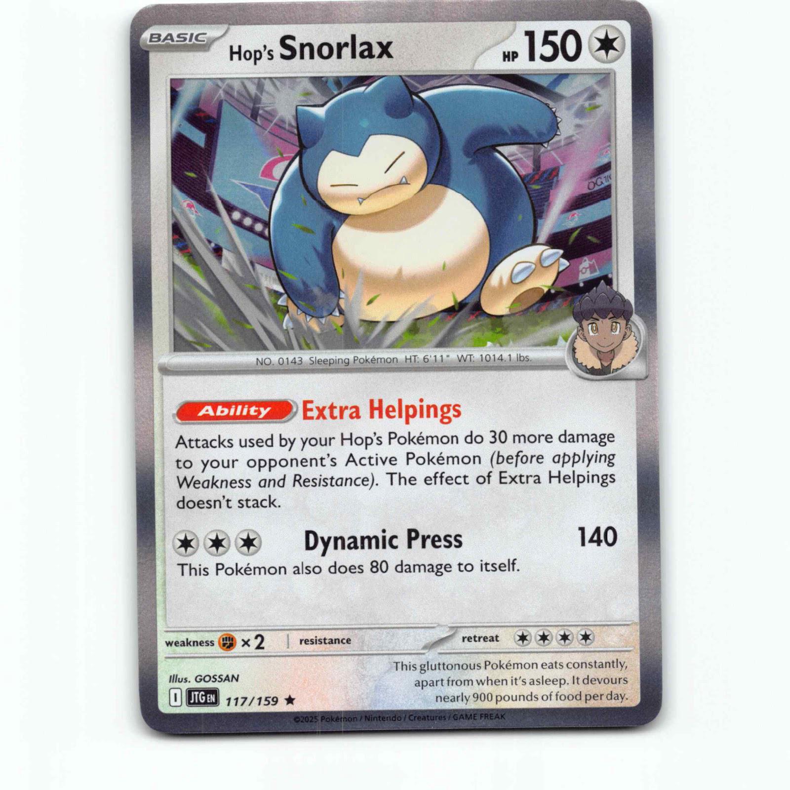 Hop's Snorlax 117 Holo Pokémon JTG EN 117/159 Journey Together Pokemon Kort