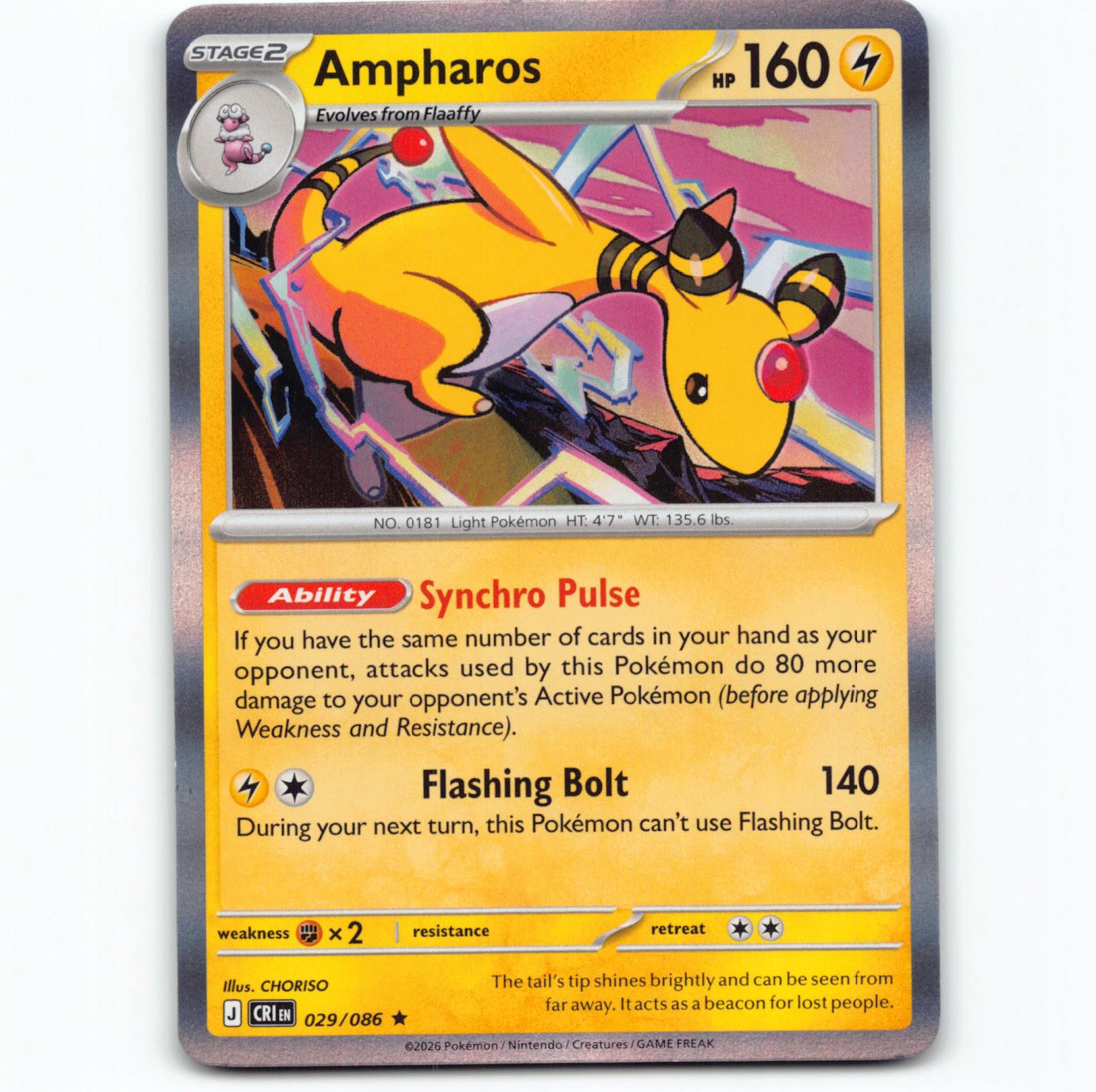 Pokémon Ampharos CRI EN 029/086 Holo Pokemon Kort Chaos Rising Mega Evolution