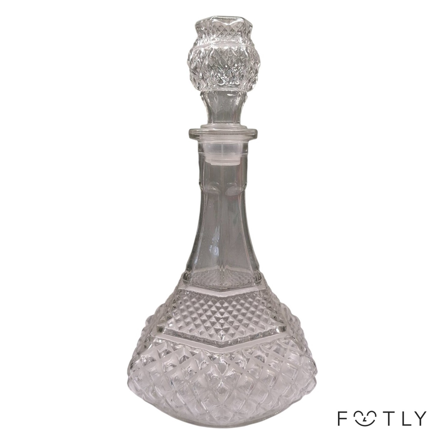 Karaff Glas Slipat Mönster Transparent Vintage Flaska Dekanter Pressglas Retro