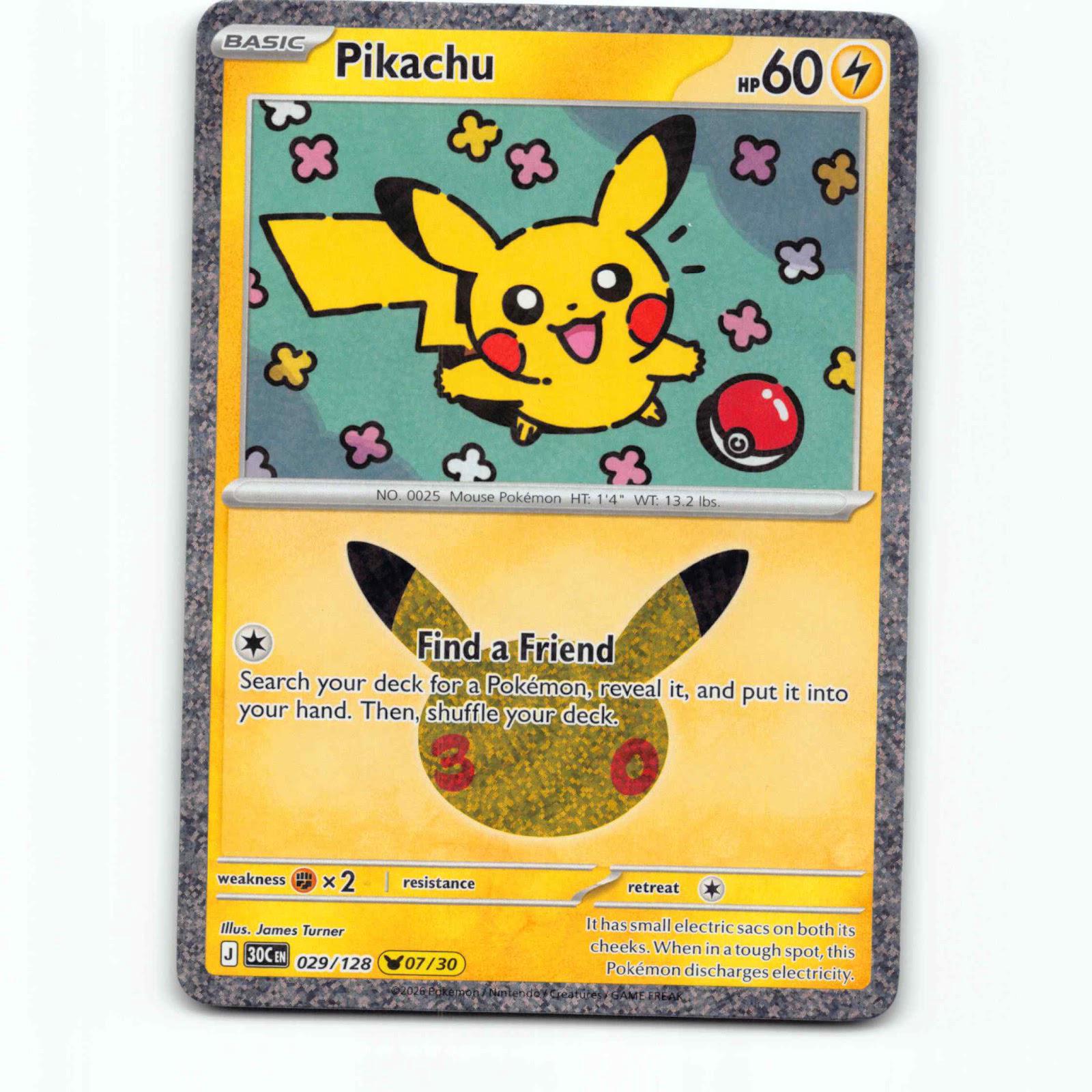 Pikachu 29 30th Celebration 07/30 Holo Pokémon 30C EN 029/128 Pokemon Kort