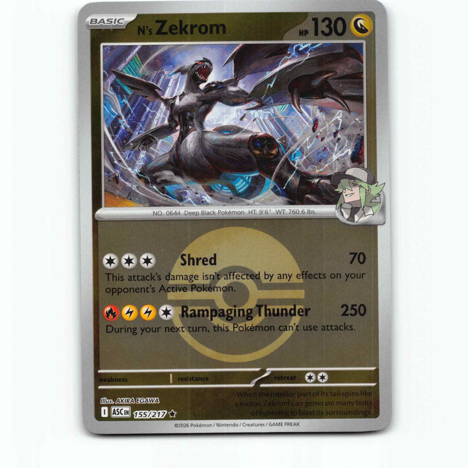 N's Zekrom 155 Pokeball Reverse Holo Pokémon ASC EN 155/217 Ascended Heroes