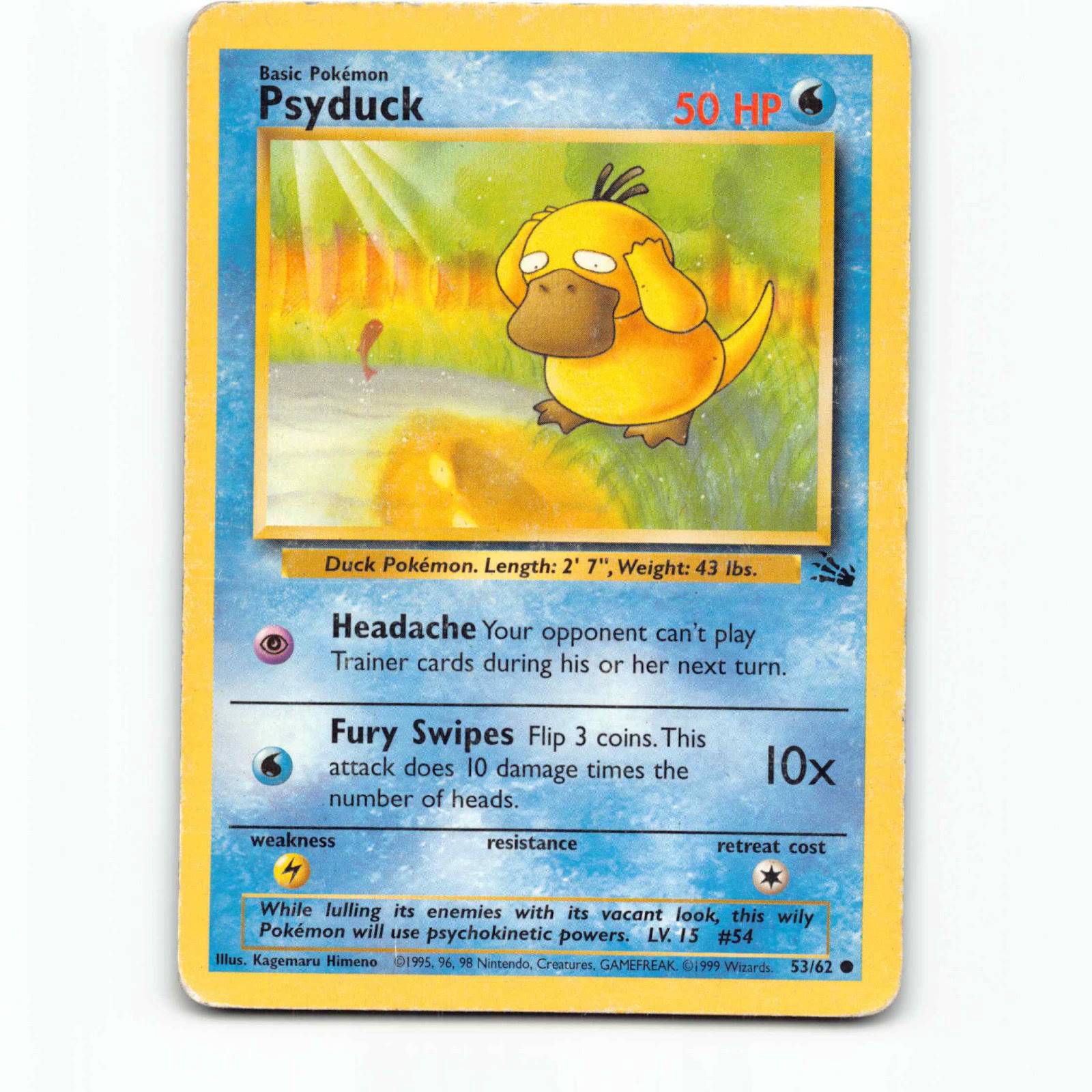 Psyduck 53 Pokémon FO EN 53/62 Fossil Pokemon Kort Wizards of The Coast