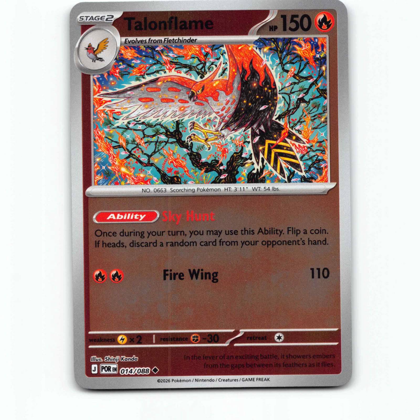 Talonflame 14 Reverse Holo Pokémon POR EN 014/088 Perfect Order Pokemon Kort