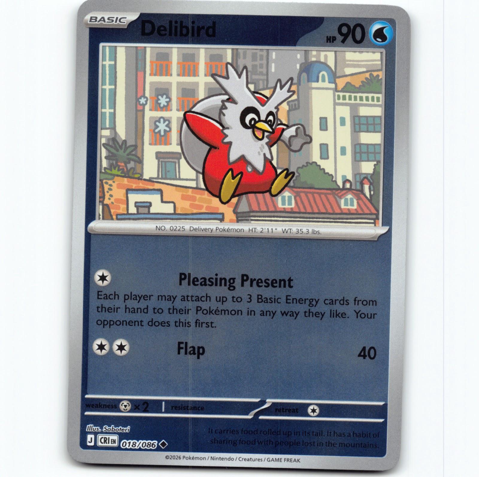 Pokémon Delibird CRI EN 018/086 Reverse Holo Pokemon Kort Chaos Rising Mega Evol