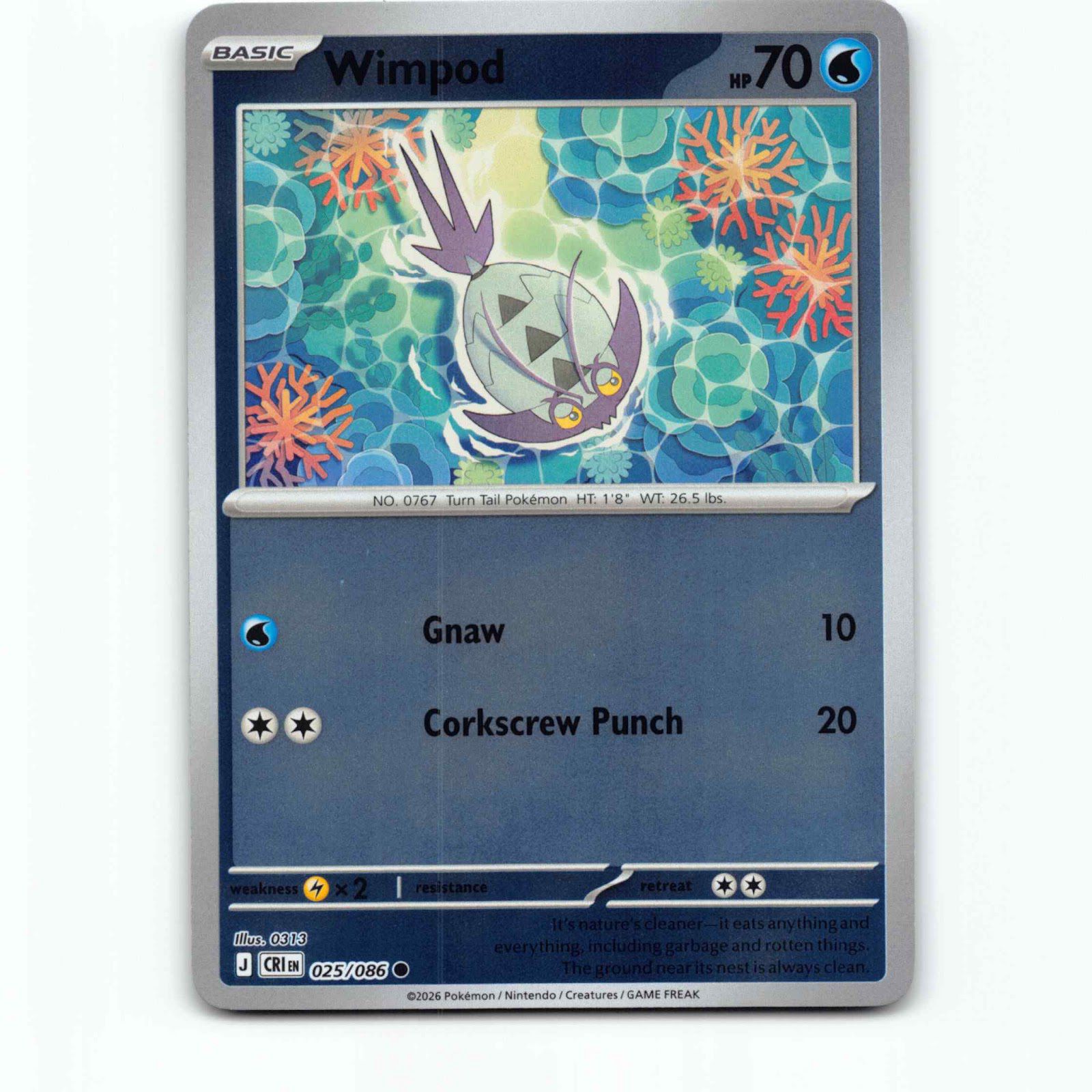 Wimpod 025/086 Pokémon Reverse Holo CRI EN Chaos Rising Pokemon Kort Mega Evolut
