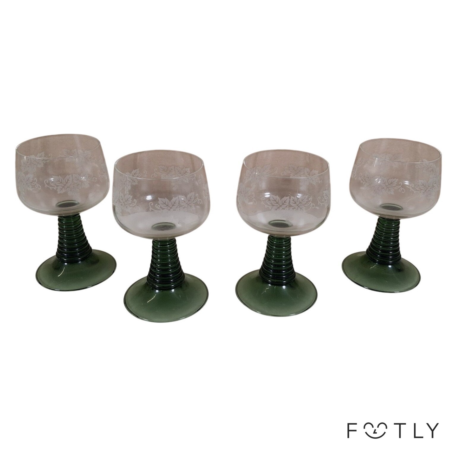 Remmare 4 st Vinglas Grön Fot Bladslipning Vintage Glas Retro Glas med Dekor