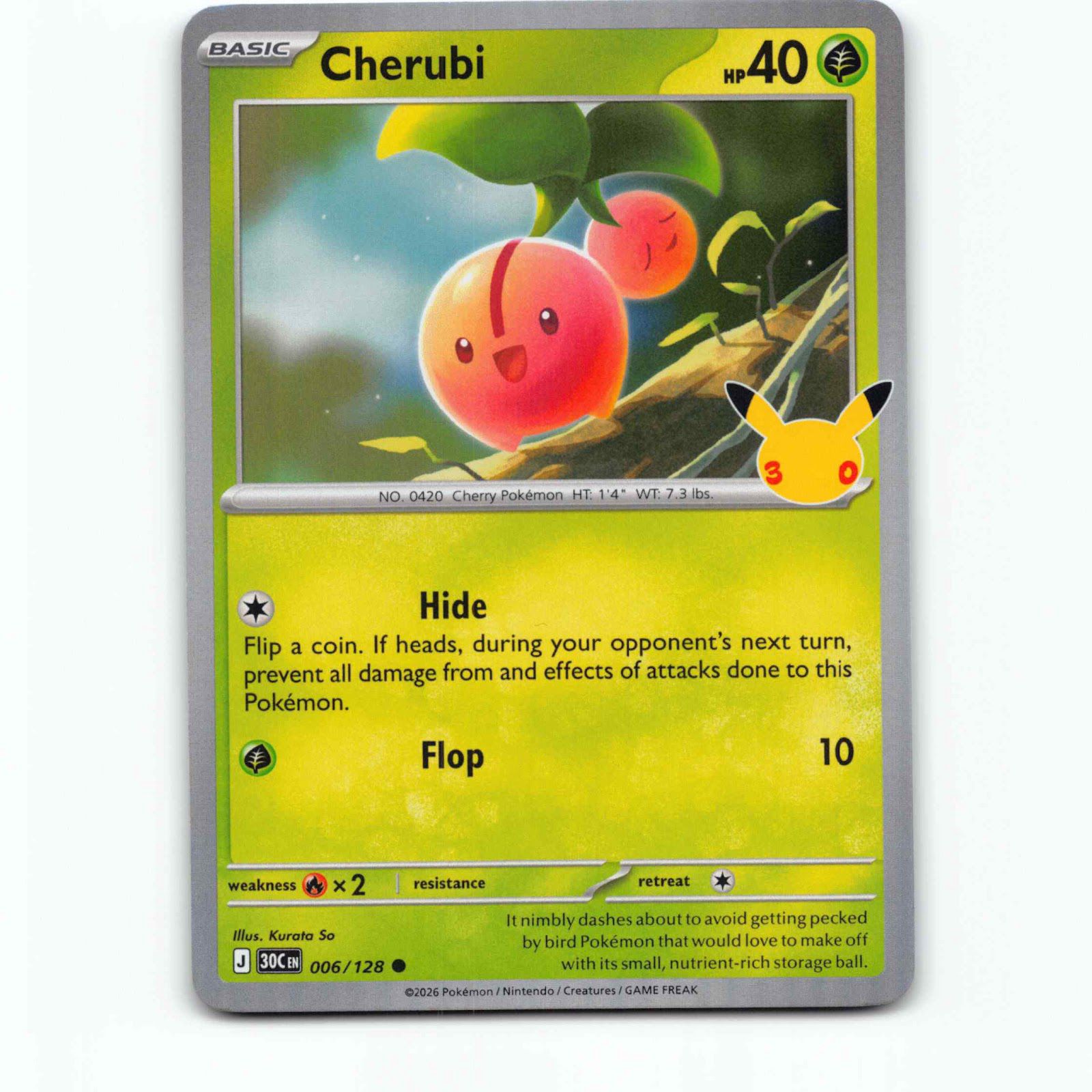 Cherubi 6 Holo Pokémon 30C EN 006/128 30th Celebration Pokemon Kort
