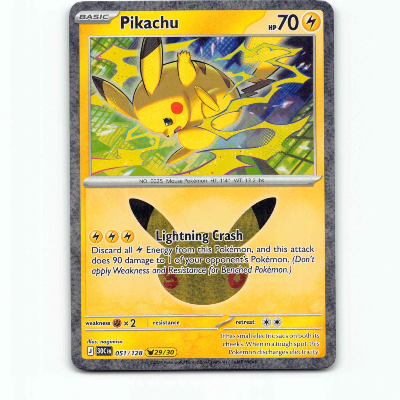 Pikachu 51 30th Celebration 29/30 Holo Pokémon 30C EN 051/128 Pokemon Kort