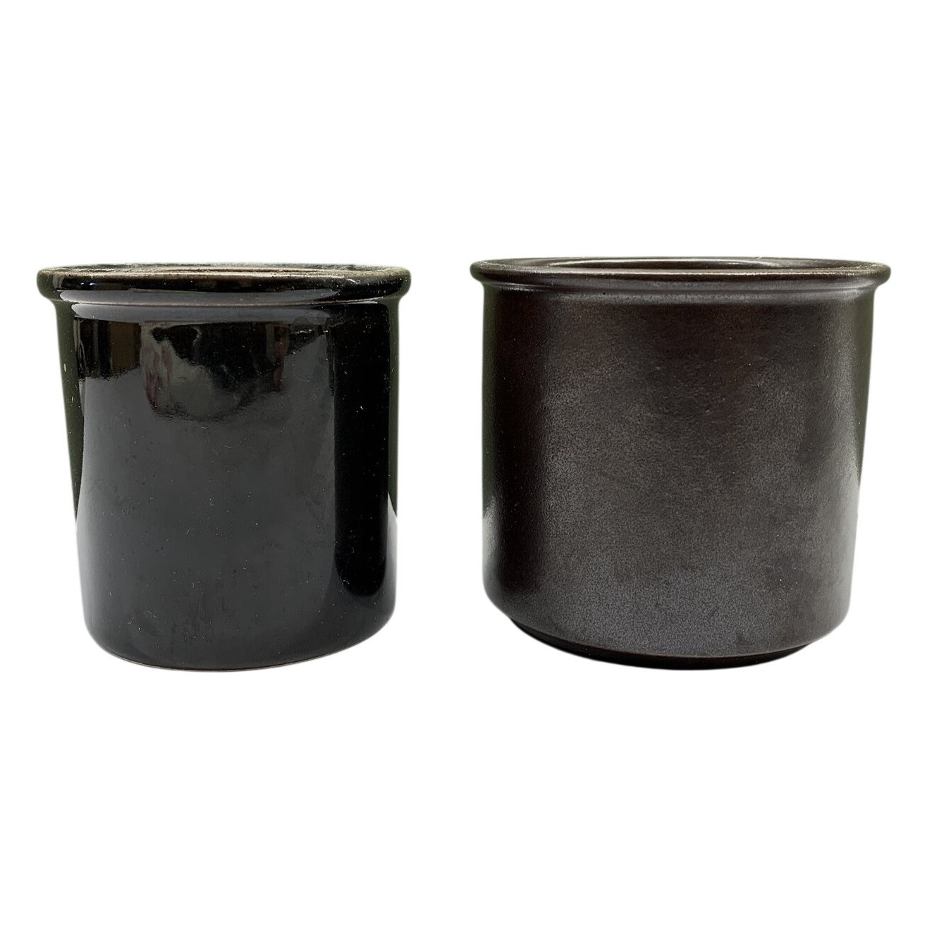 Höganäs Keramik 2 st Krus Stengods Brun Svart Kruka Burk Sweden Stoneware Retro