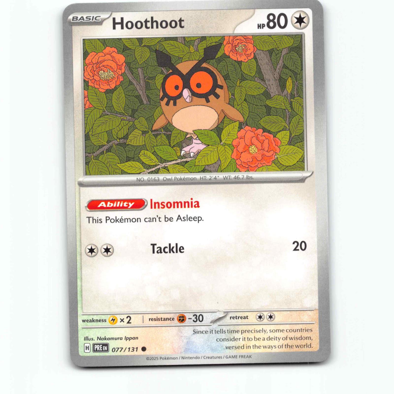 Hoothoot 077/131 Pokémon PRE EN Prismatic Evolutions Pokemon Kort Scarlet & Viol