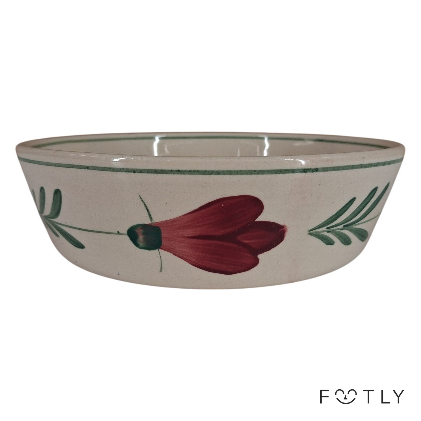 Gustavsberg Laga 19 Skål Vintage Flintporslin Blommor Röd Grön Keramik Porslin