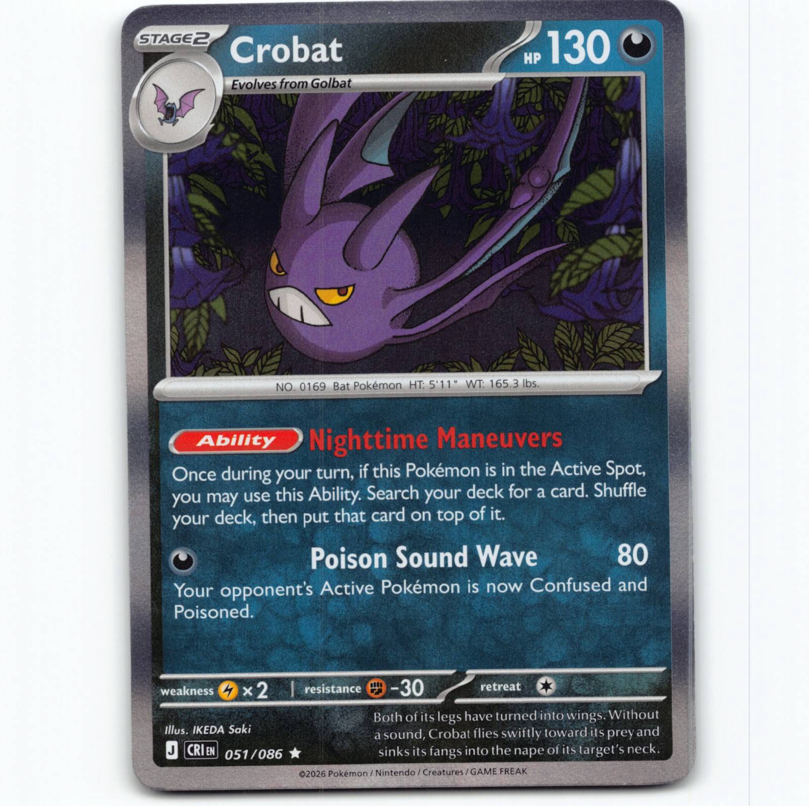 Pokémon Crobat CRI EN 051/086 Holo Pokemon Kort Chaos Rising Mega Evolution
