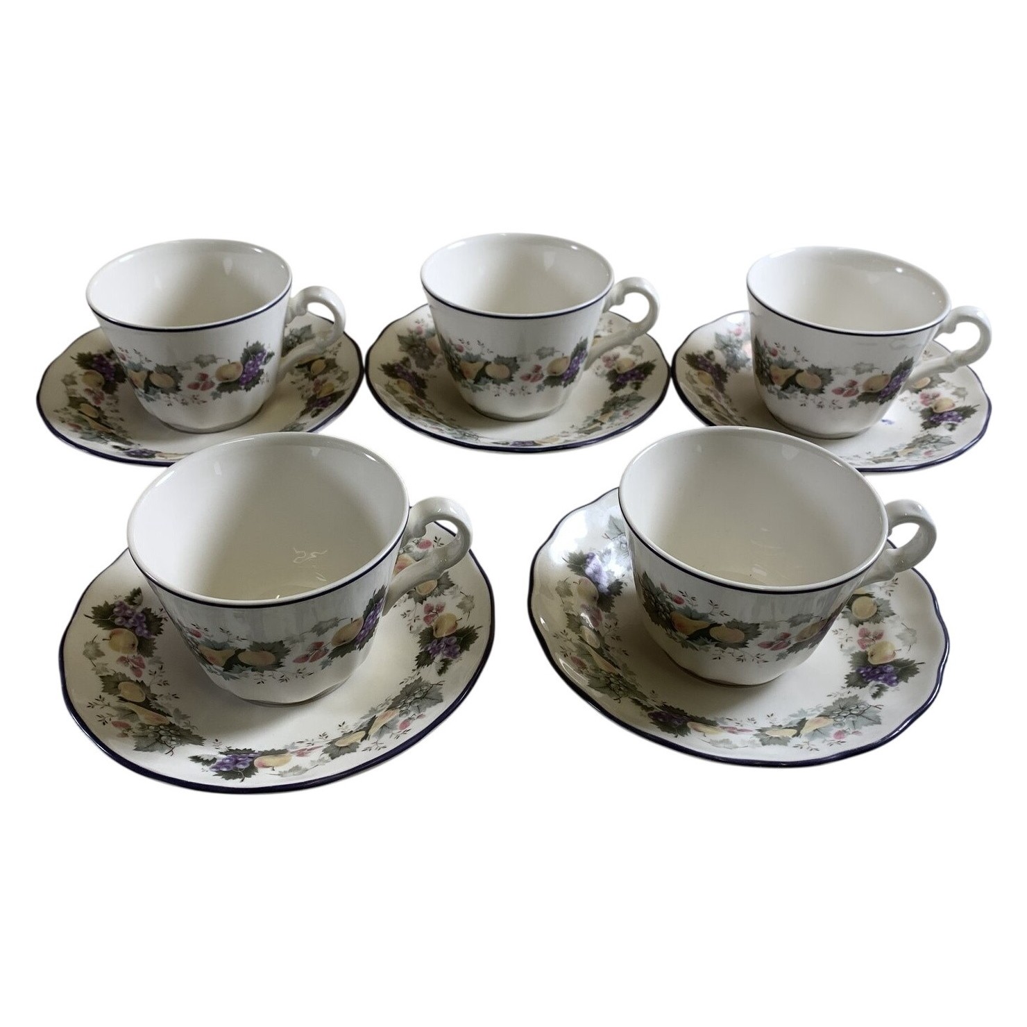 Royal Doulton Ravenna 5 st Koppar med Fat Blommor Frukt Porslin England Retro