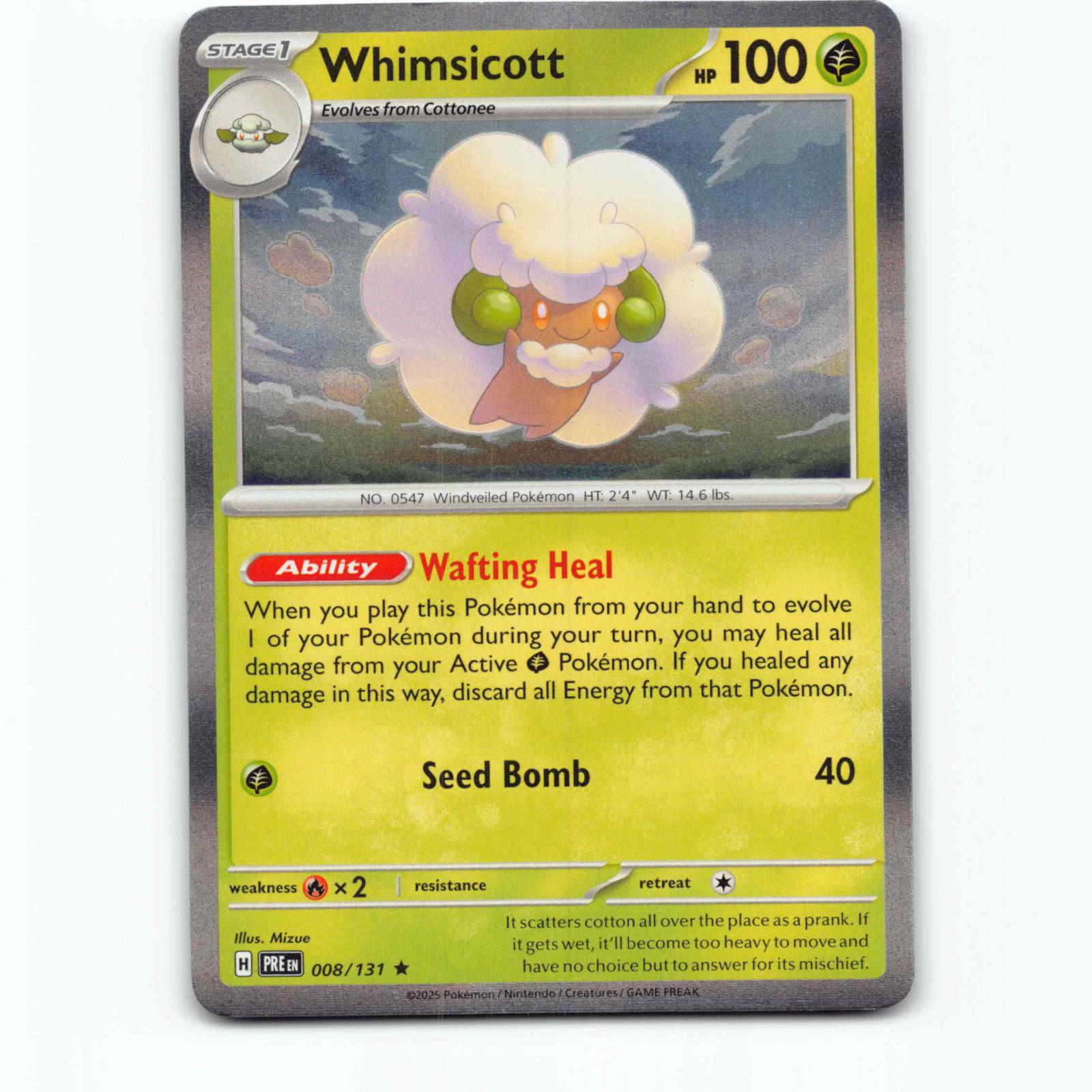 Whimsicott 008/131 Pokémon Holo PRE EN Prismatic Evolutions Pokemon Kort Scarlet