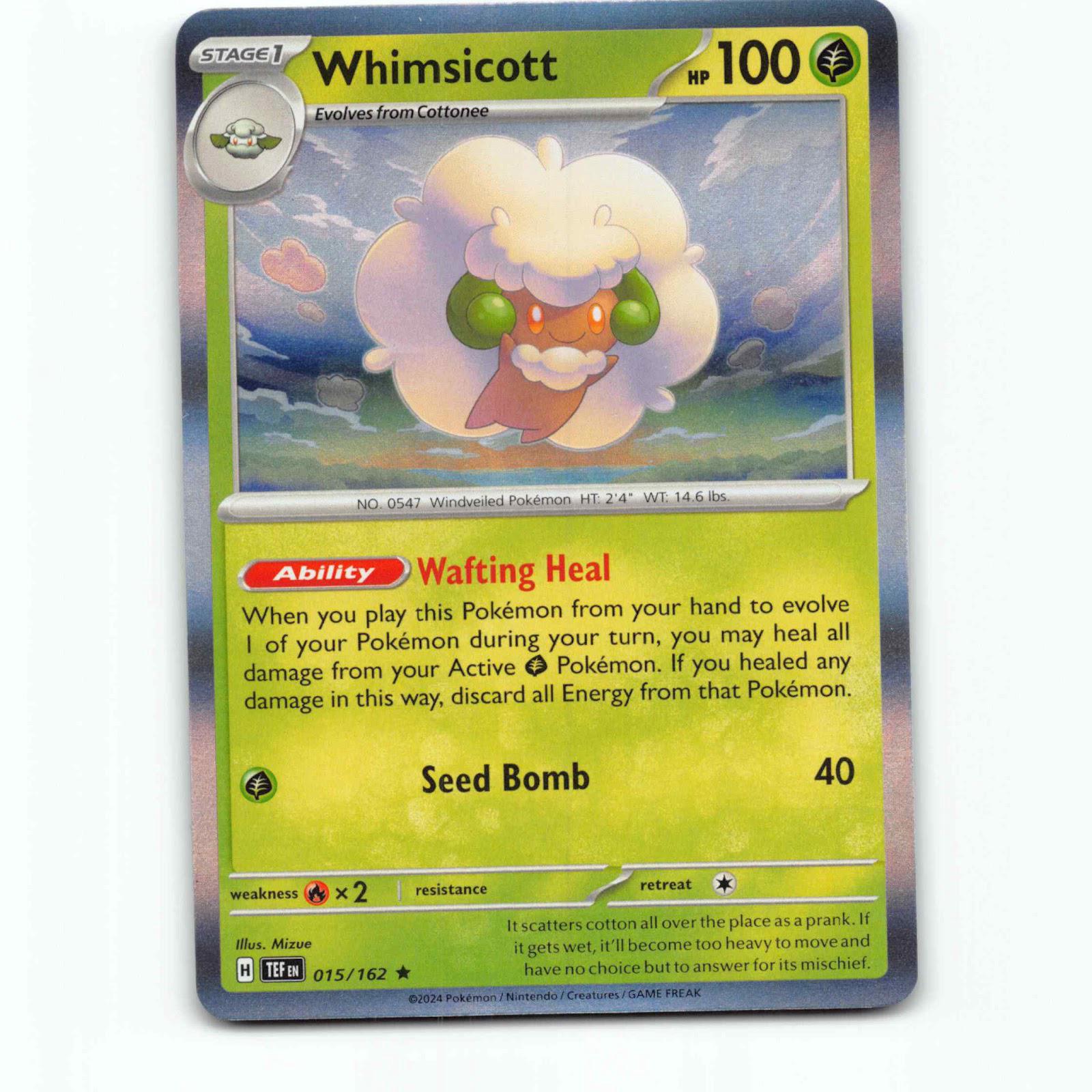 Whimsicott 015/162 Pokémon Holo TEF EN Temporal Forces Pokemon Kort Scarlet & Vi