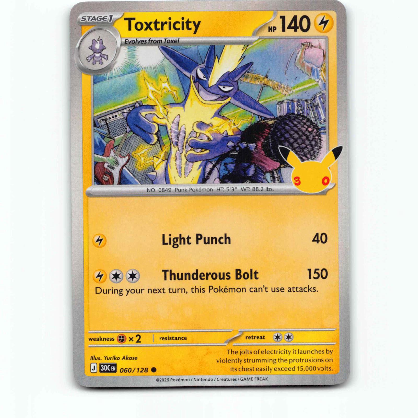Toxtricity 60 Holo Pokémon 30C EN 060/128 30th Celebration Pokemon Kort