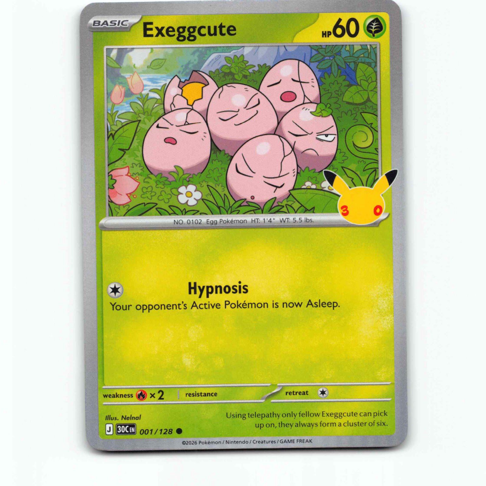 Exeggcute 1 Holo Pokémon 30C EN 001/128 30th Celebration Pokemon Kort