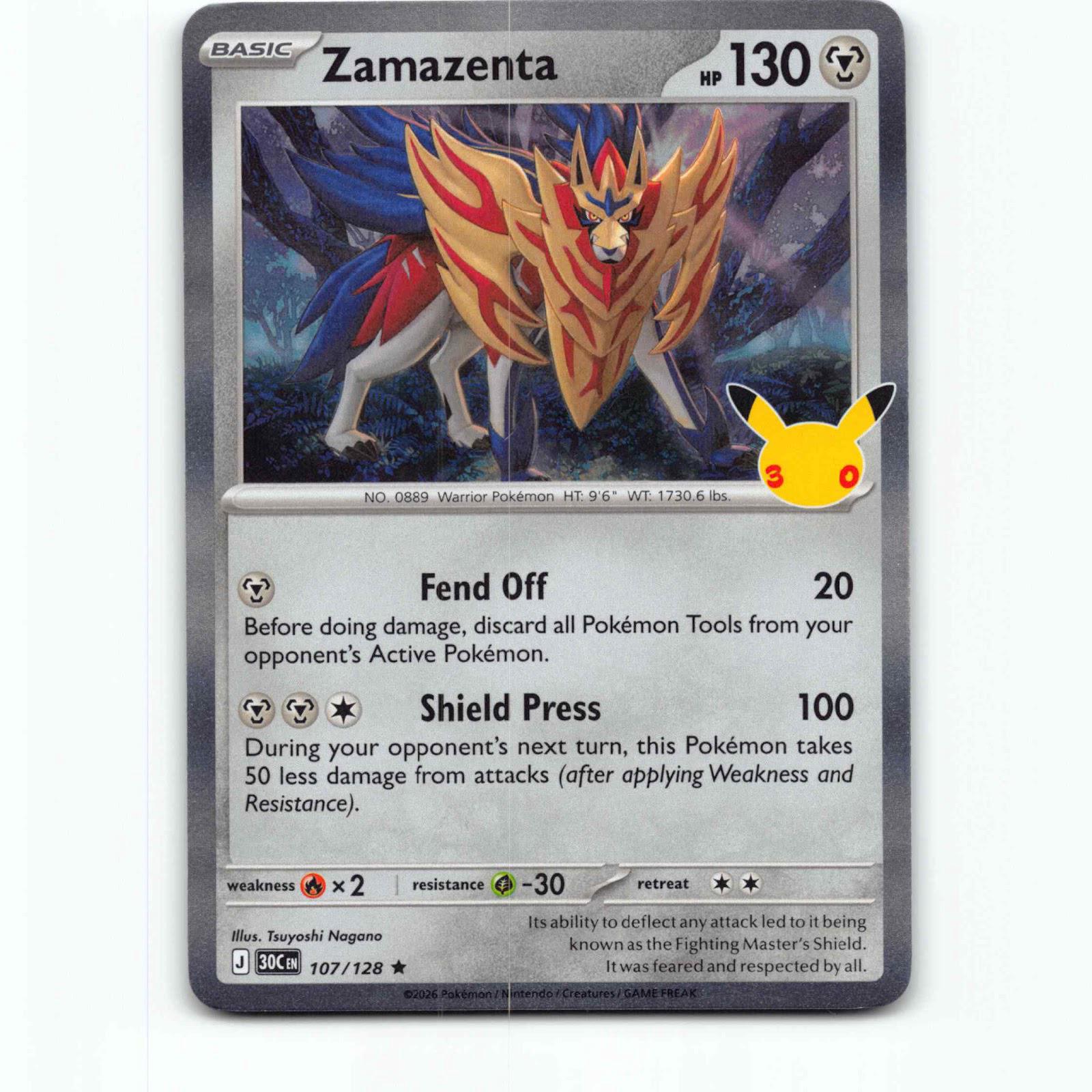 Zamazenta 107 Holo Pokémon 30C EN 107/128 30th Celebration Pokemon Kort