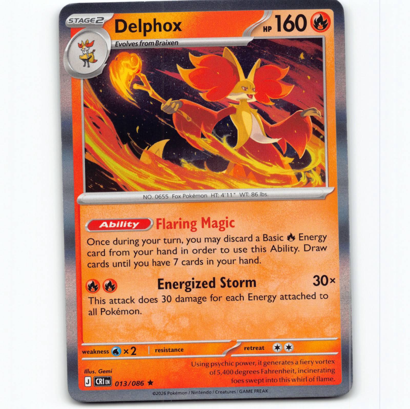 Pokémon Delphox CRI EN 013/086 Holo Pokemon Kort Chaos Rising Mega Evolution