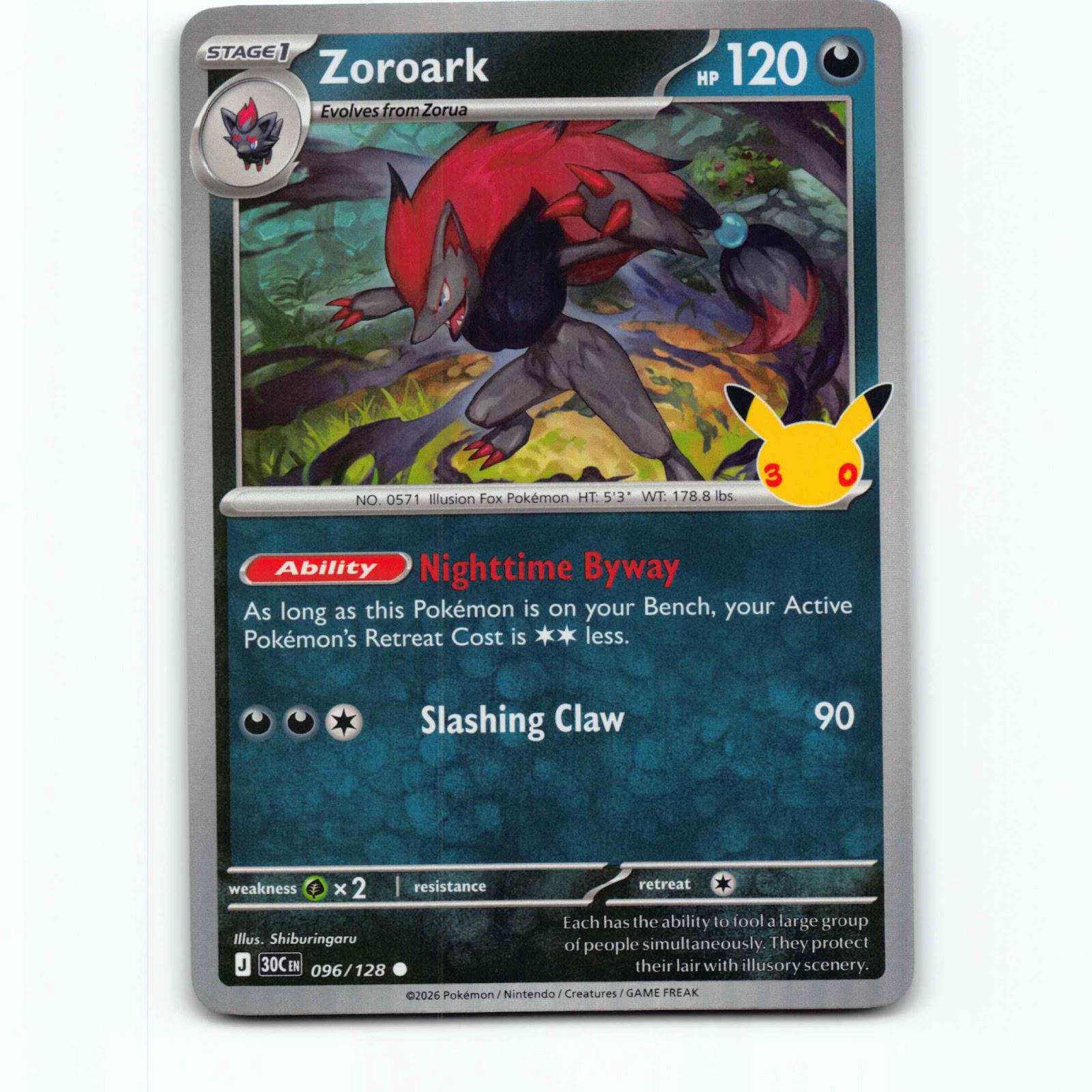 Zoroark 96 Holo Pokémon 30C EN 096/128 30th Celebration Pokemon Kort
