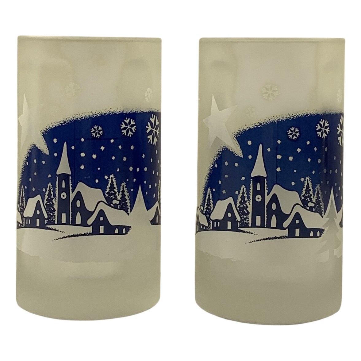 2 st Ölglas Frostad Julmotiv 0 2L Blå Vit Glas Sejdel Mugg Vinter Snöflingor